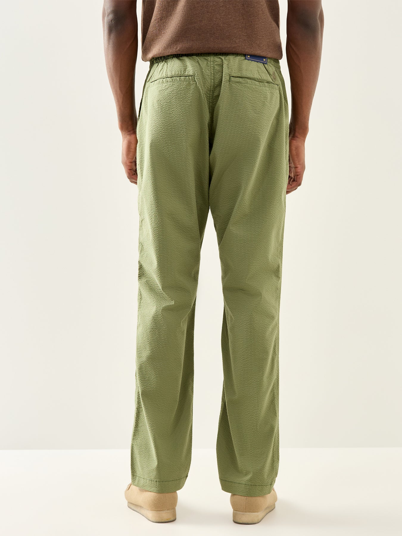 Seersucker Drawstring Trousers Olive