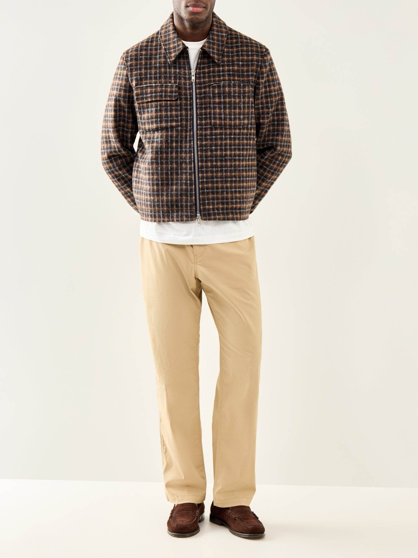 Seersucker Drawstring Trousers Beige