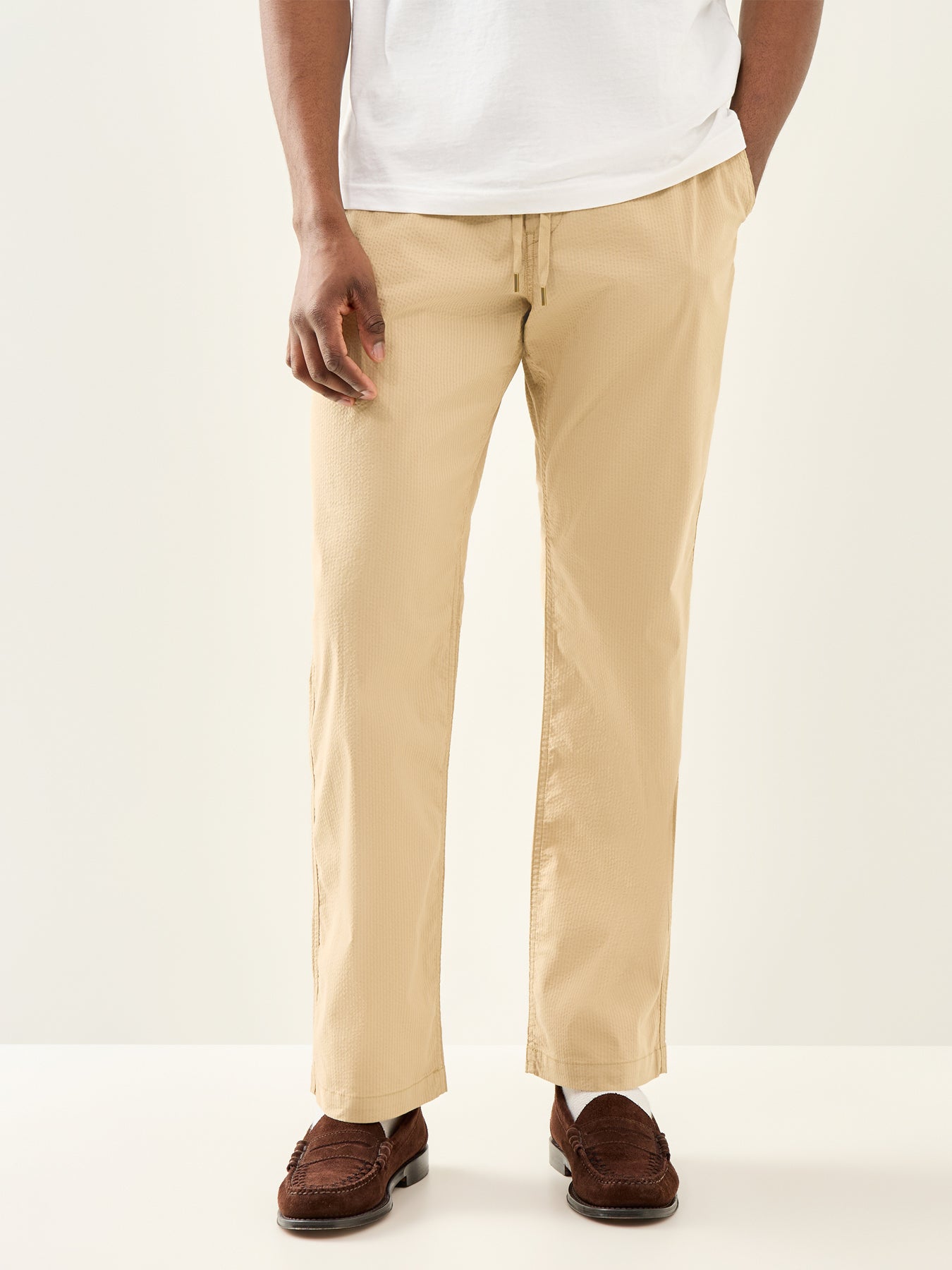 Seersucker Drawstring Trousers Beige