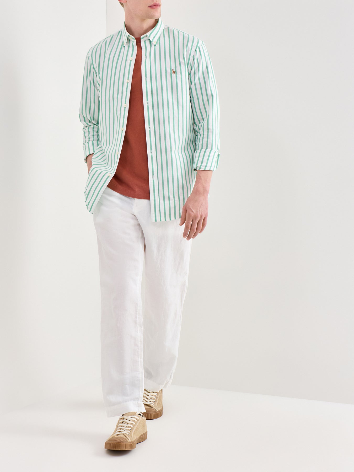 Slim Fit Stripe Oxford Shirt Green