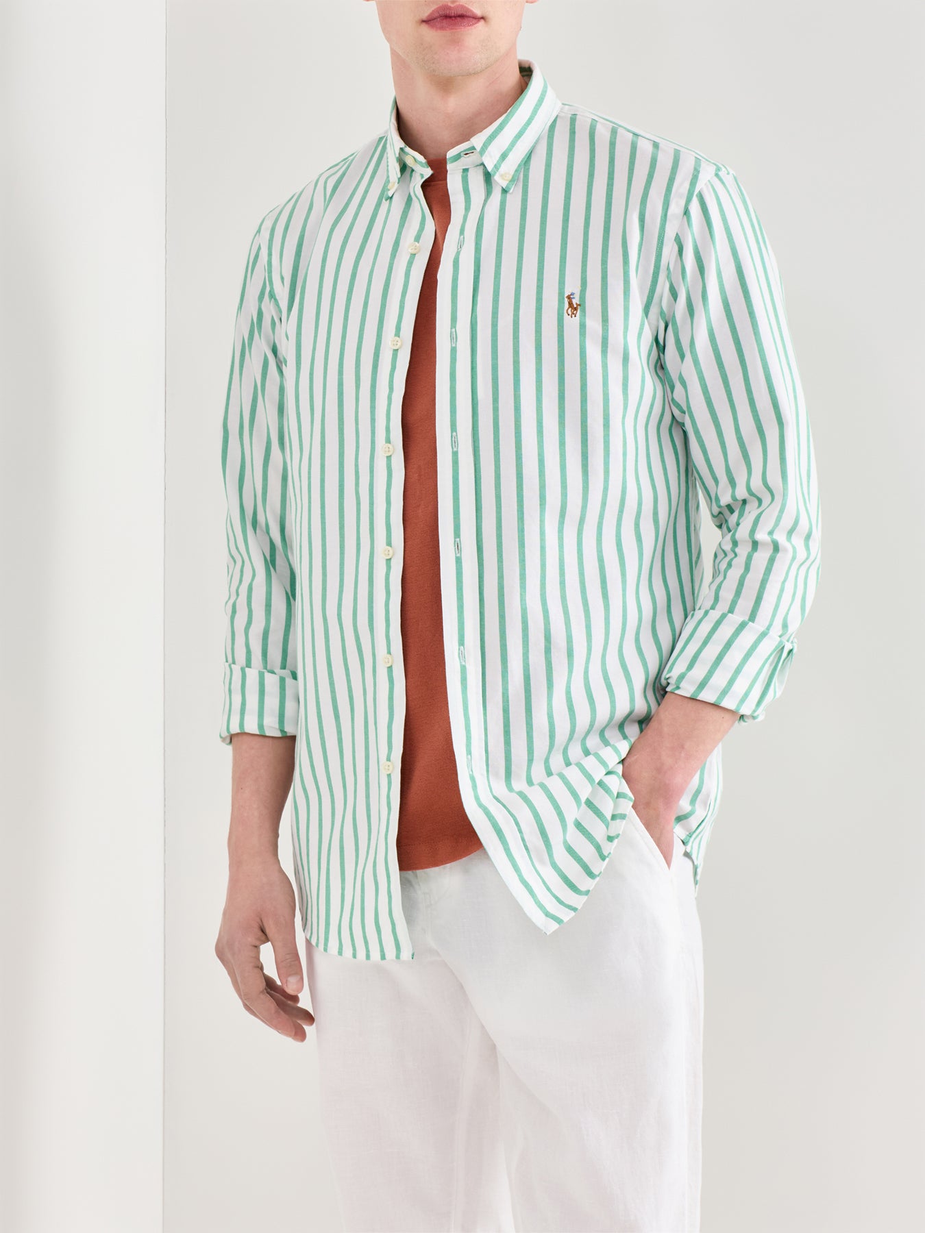 Slim Fit Stripe Oxford Shirt Green