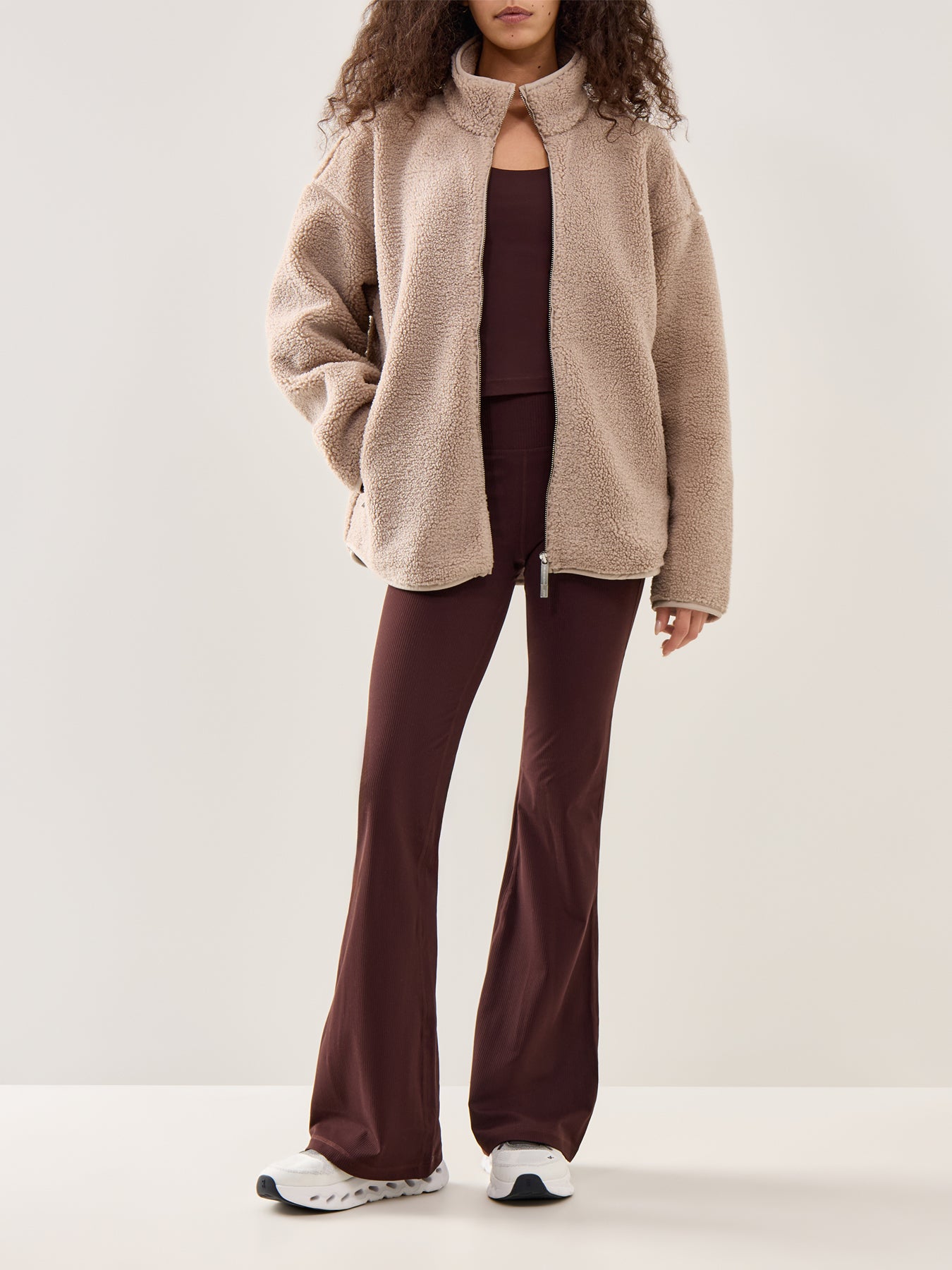 Textured Plush Zip-Up Jacket Beige