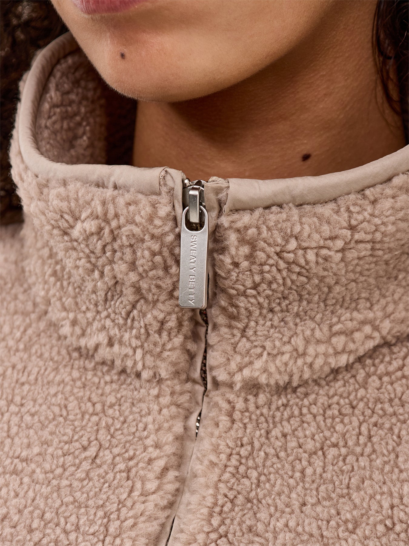 Textured Plush Zip-Up Jacket Beige