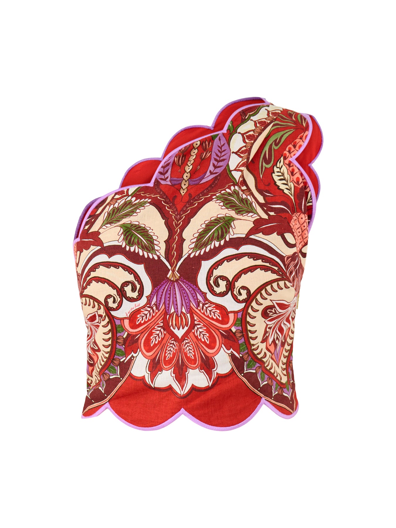 Odara One Shoulder Scallop Top Red