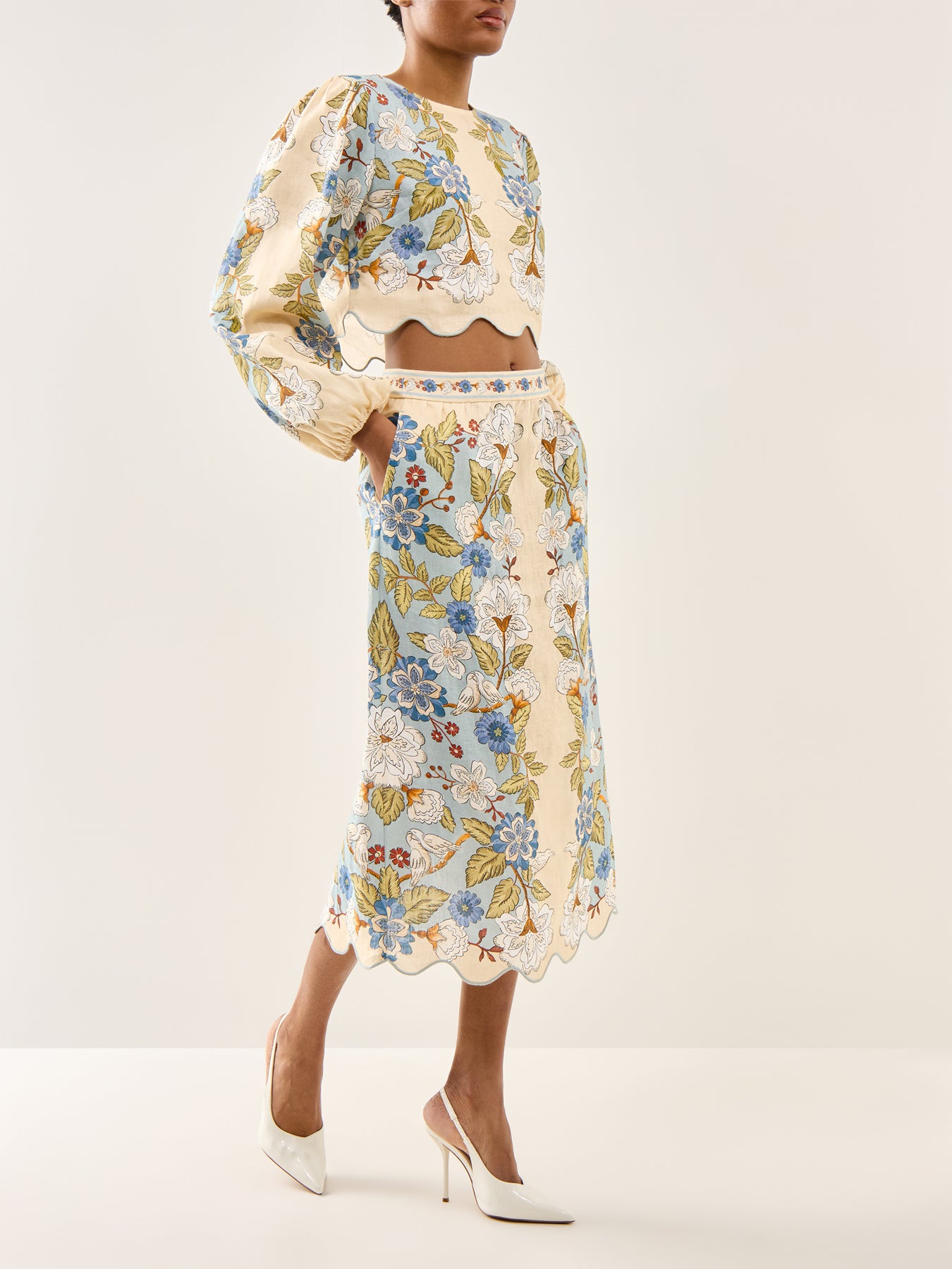 Garden Scarf Blue Long Sleeve Blouse