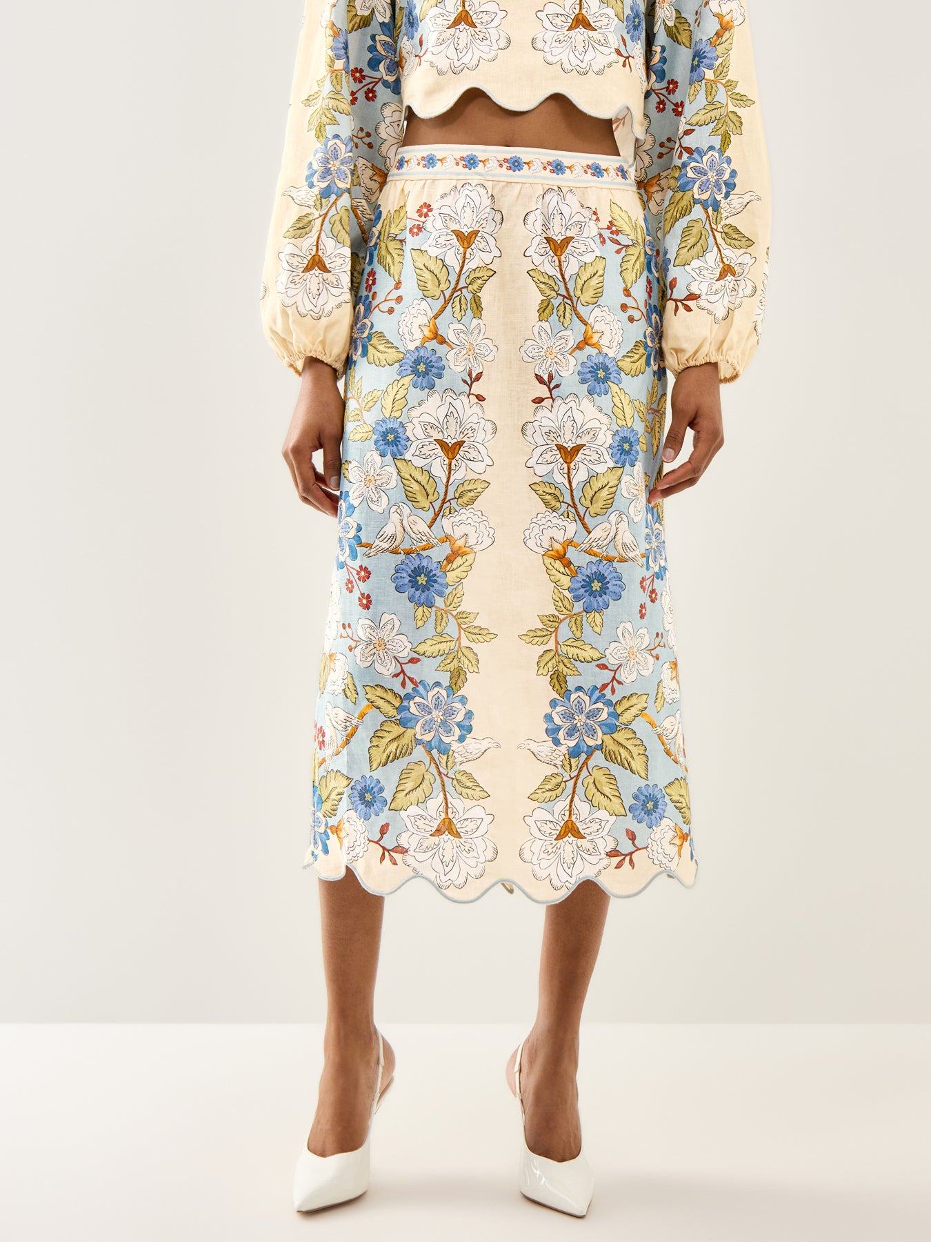 Garden Scarf Blue Midi Skirt