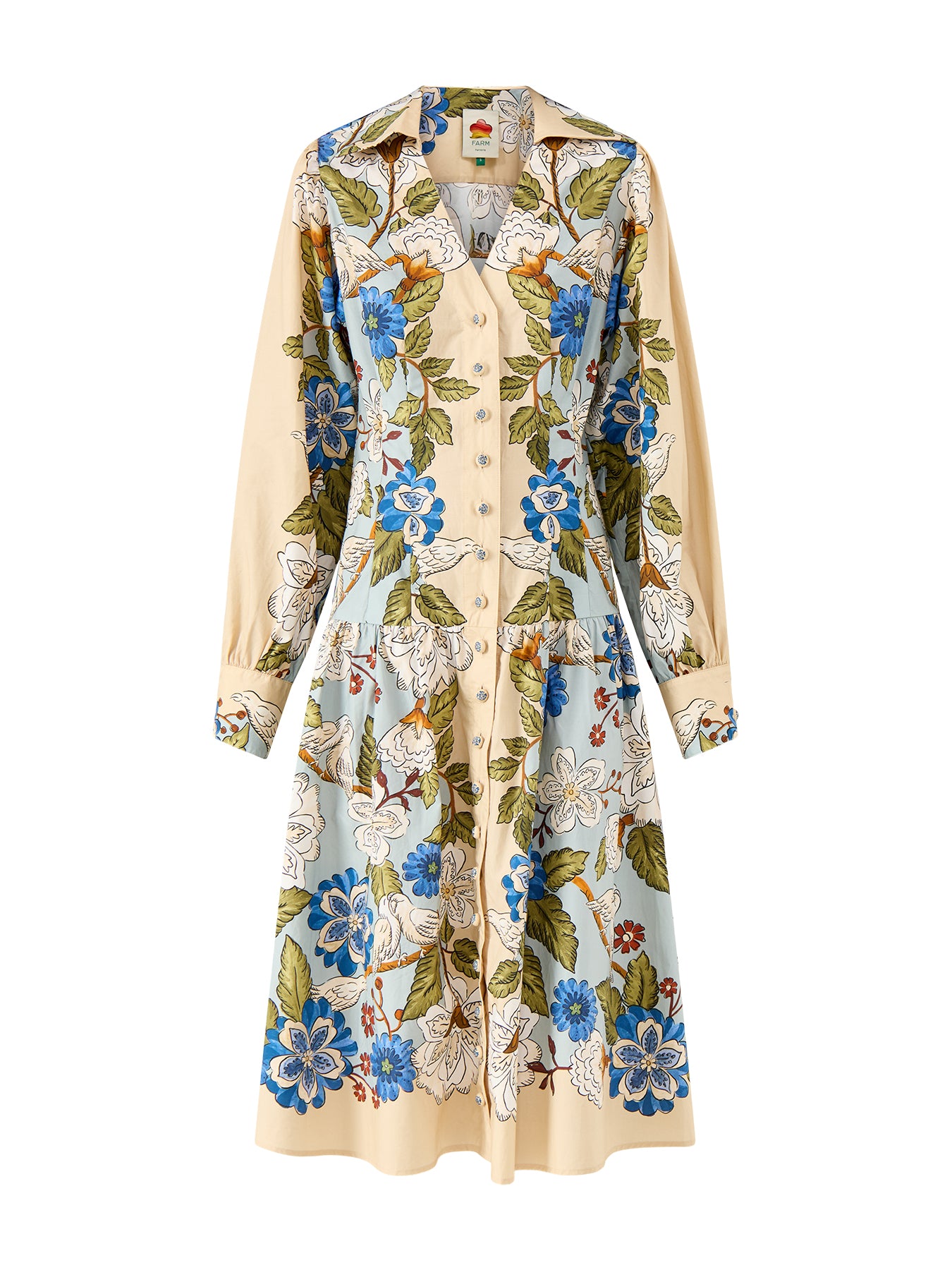 Garden Scarf Blue Long Sleeve Midi Dress