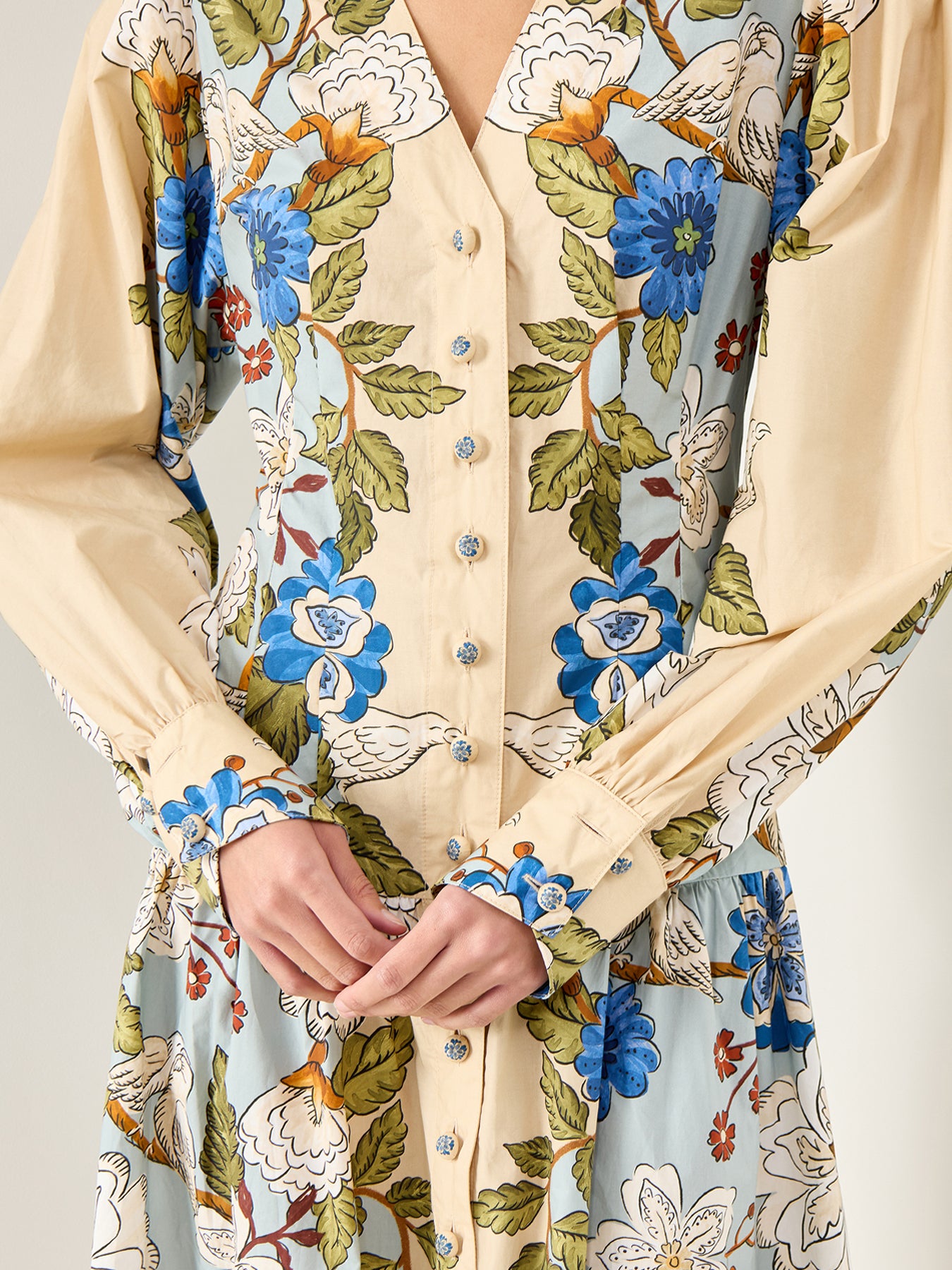 Garden Scarf Blue Long Sleeve Midi Dress
