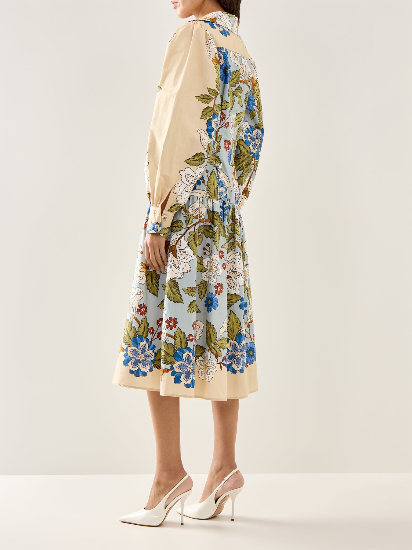 Garden Scarf Blue Long Sleeve Midi Dress