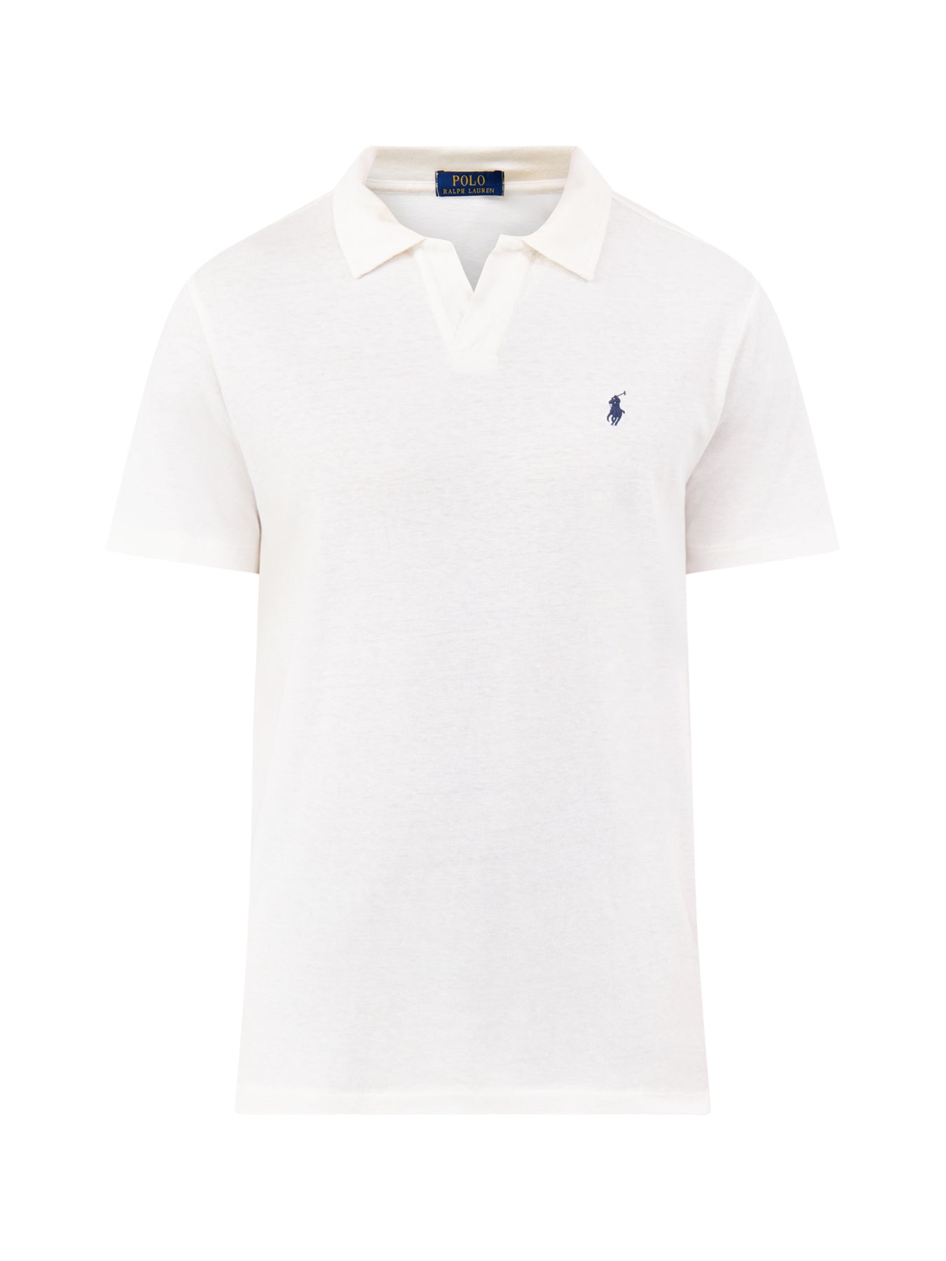 Open Neck Linen Polo Shirt Cream