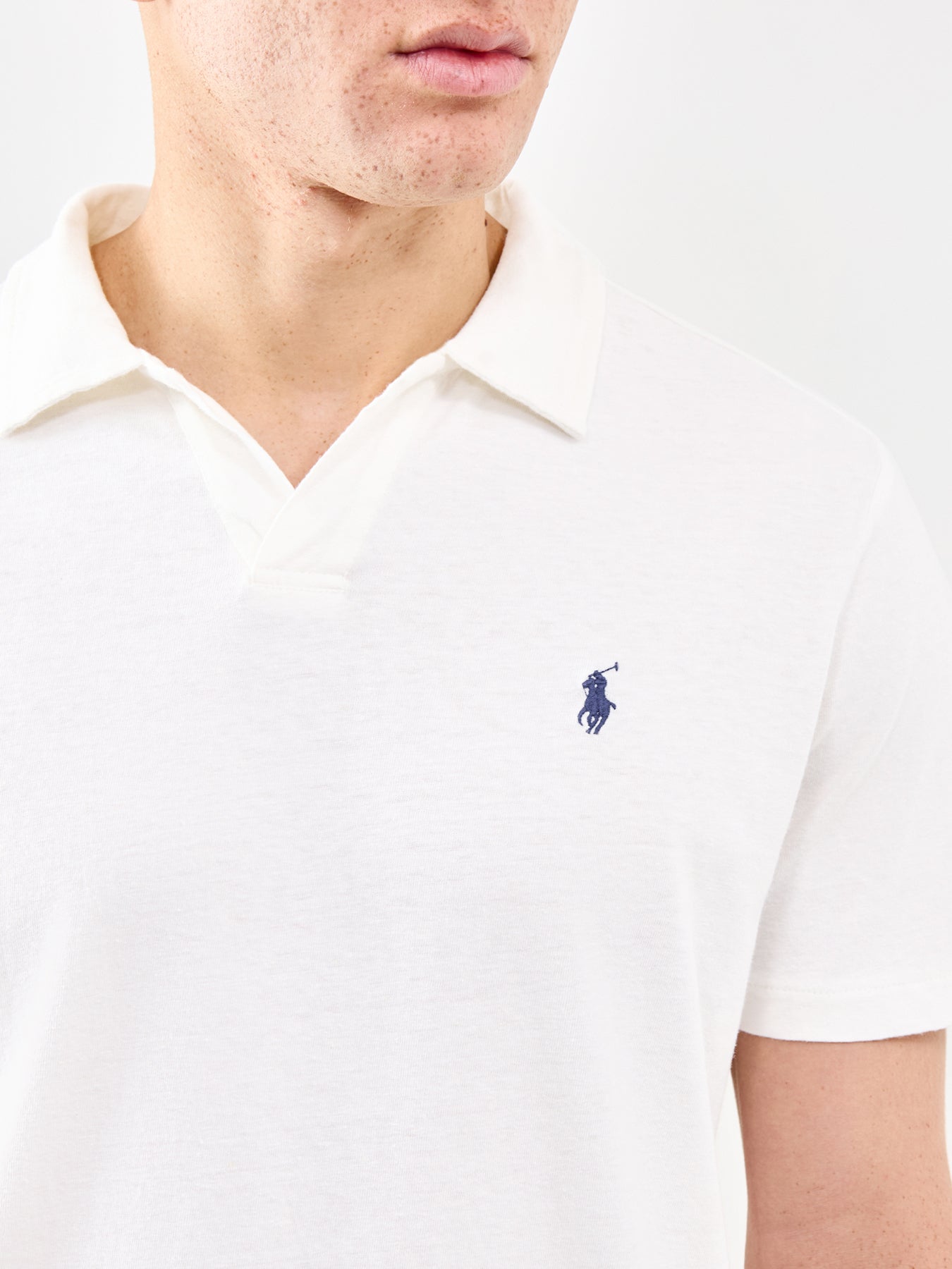 Open Neck Linen Polo Shirt Cream