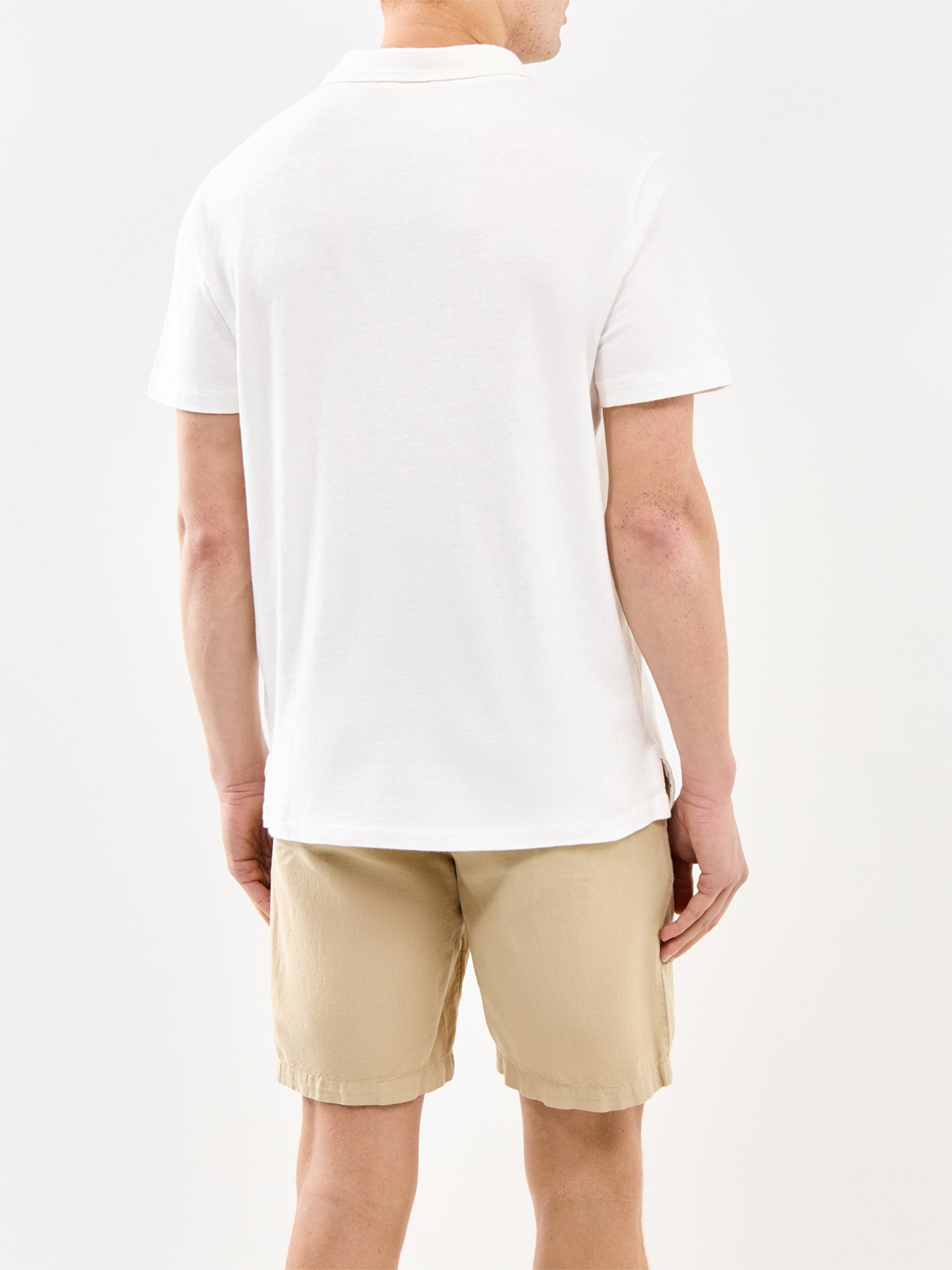 Open Neck Linen Polo Shirt Cream