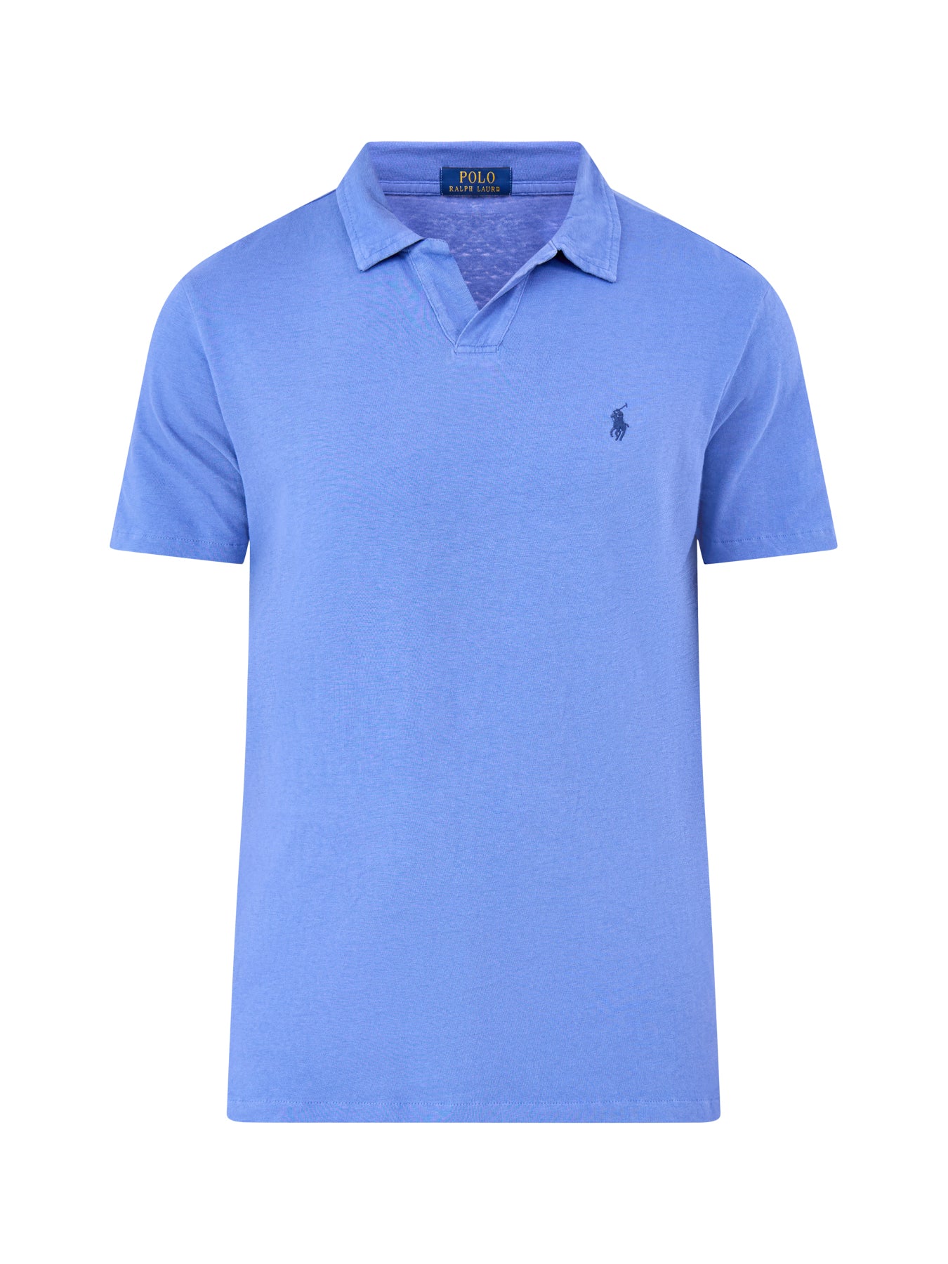 Open Neck Linen Polo Shirt Blue