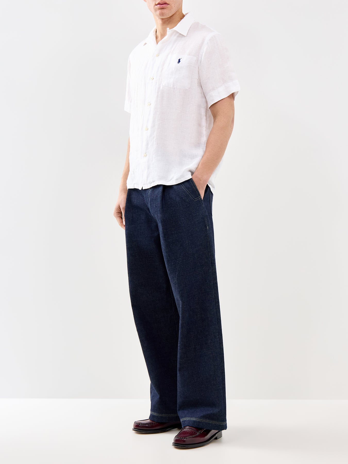 Open Collar Linen Shirt White