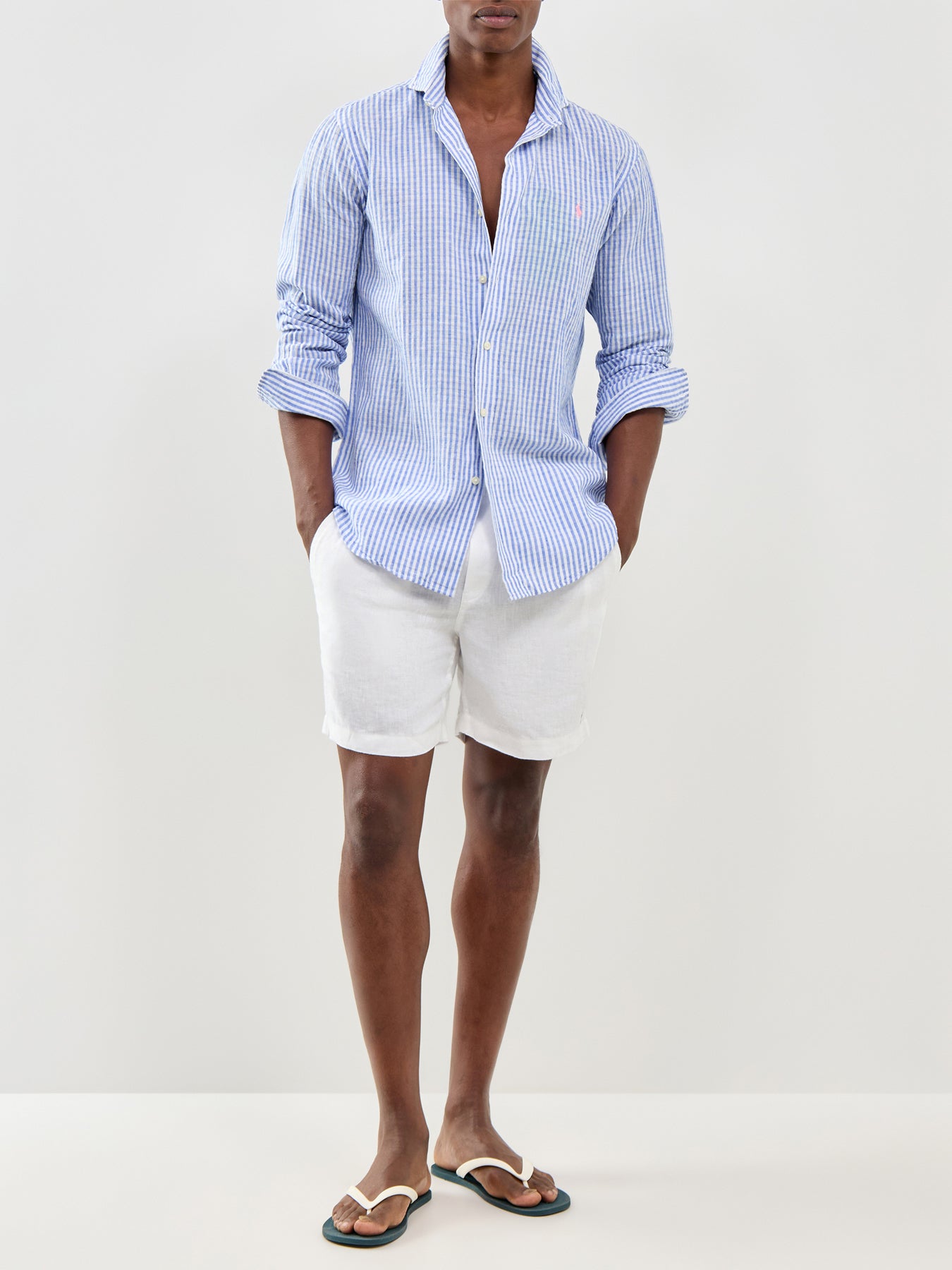 Seersucker Stripe Linen Shirt Blue