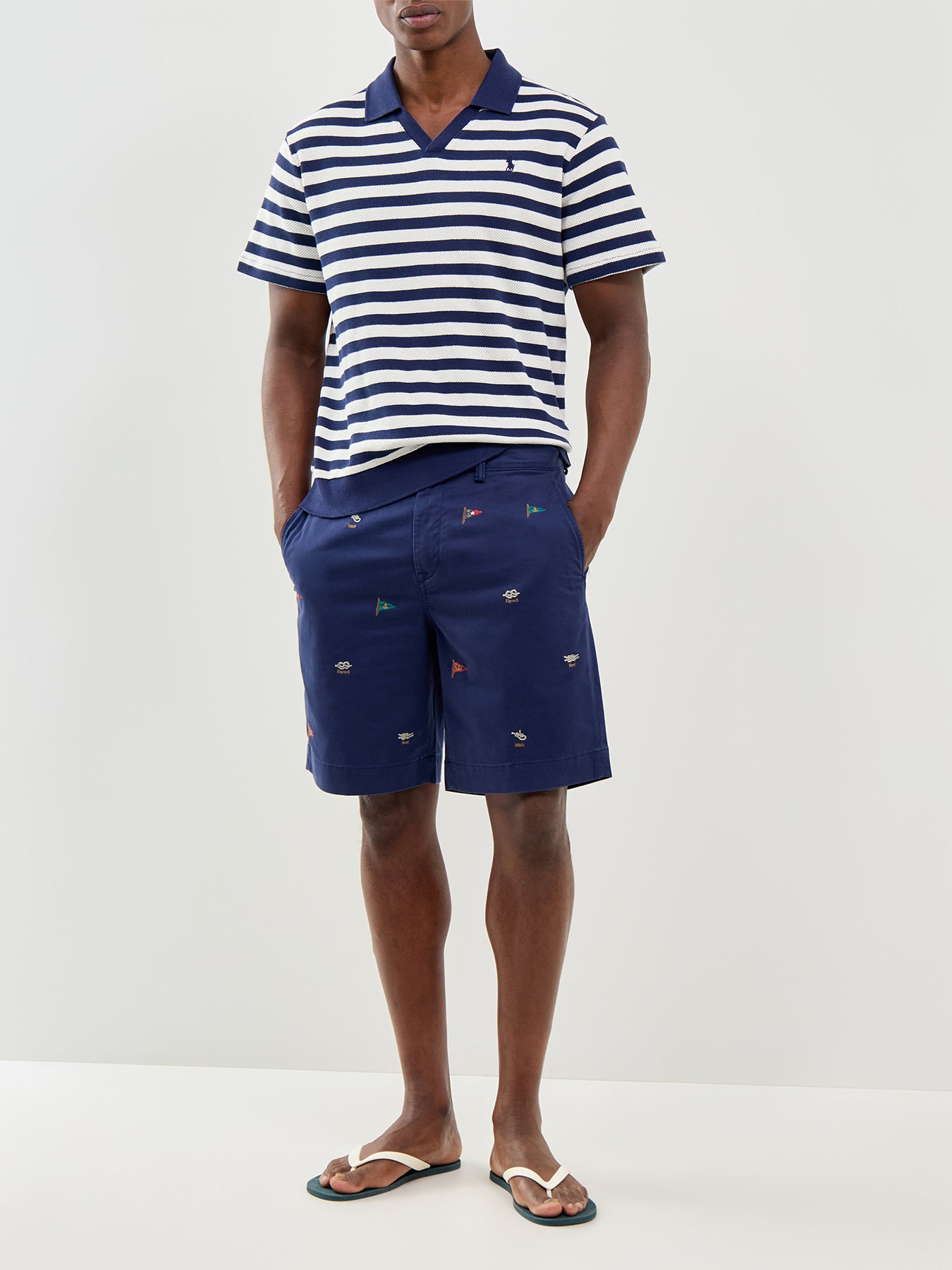 Embroidered Flag Shorts Navy