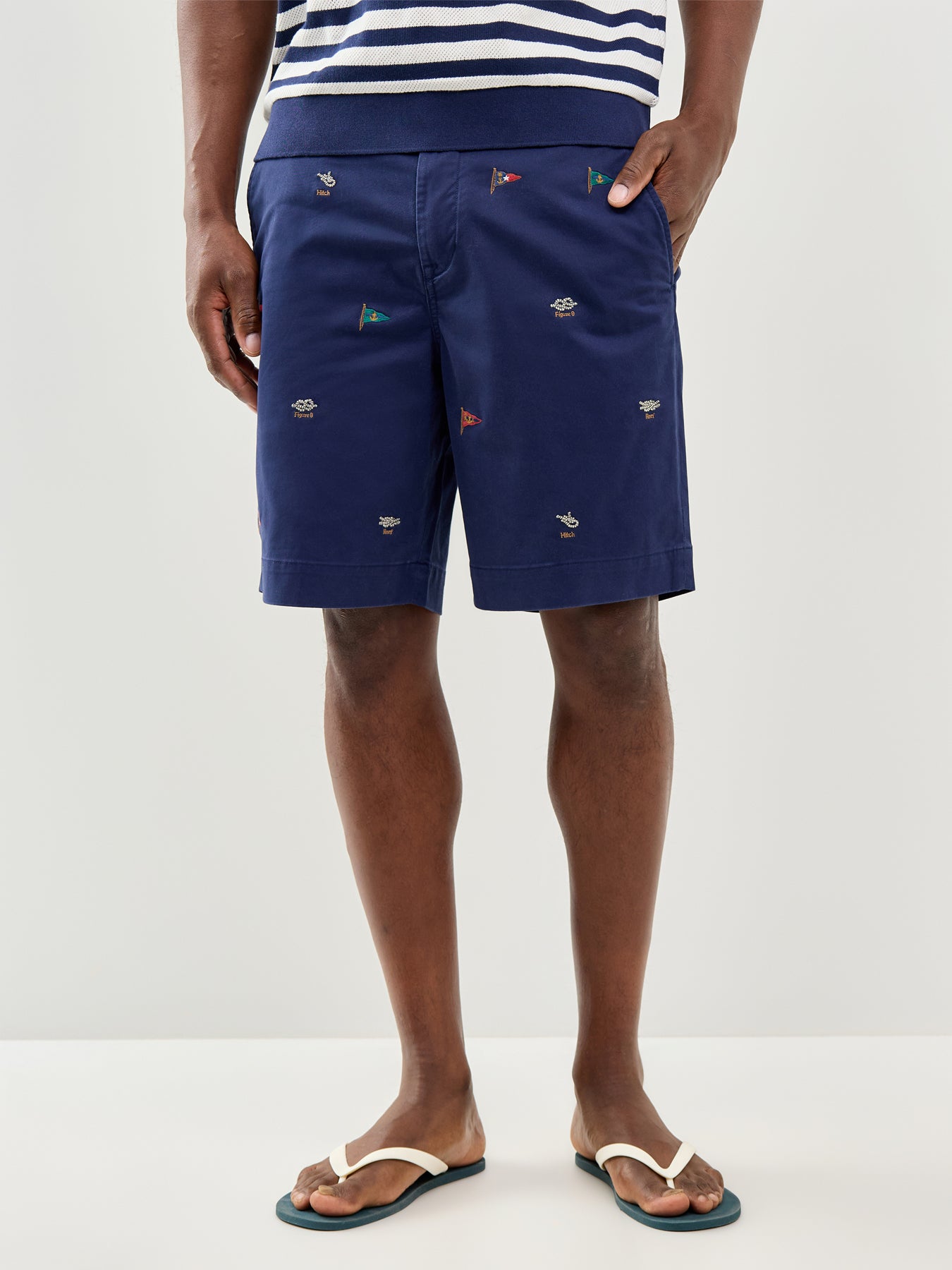 Embroidered Flag Shorts Navy