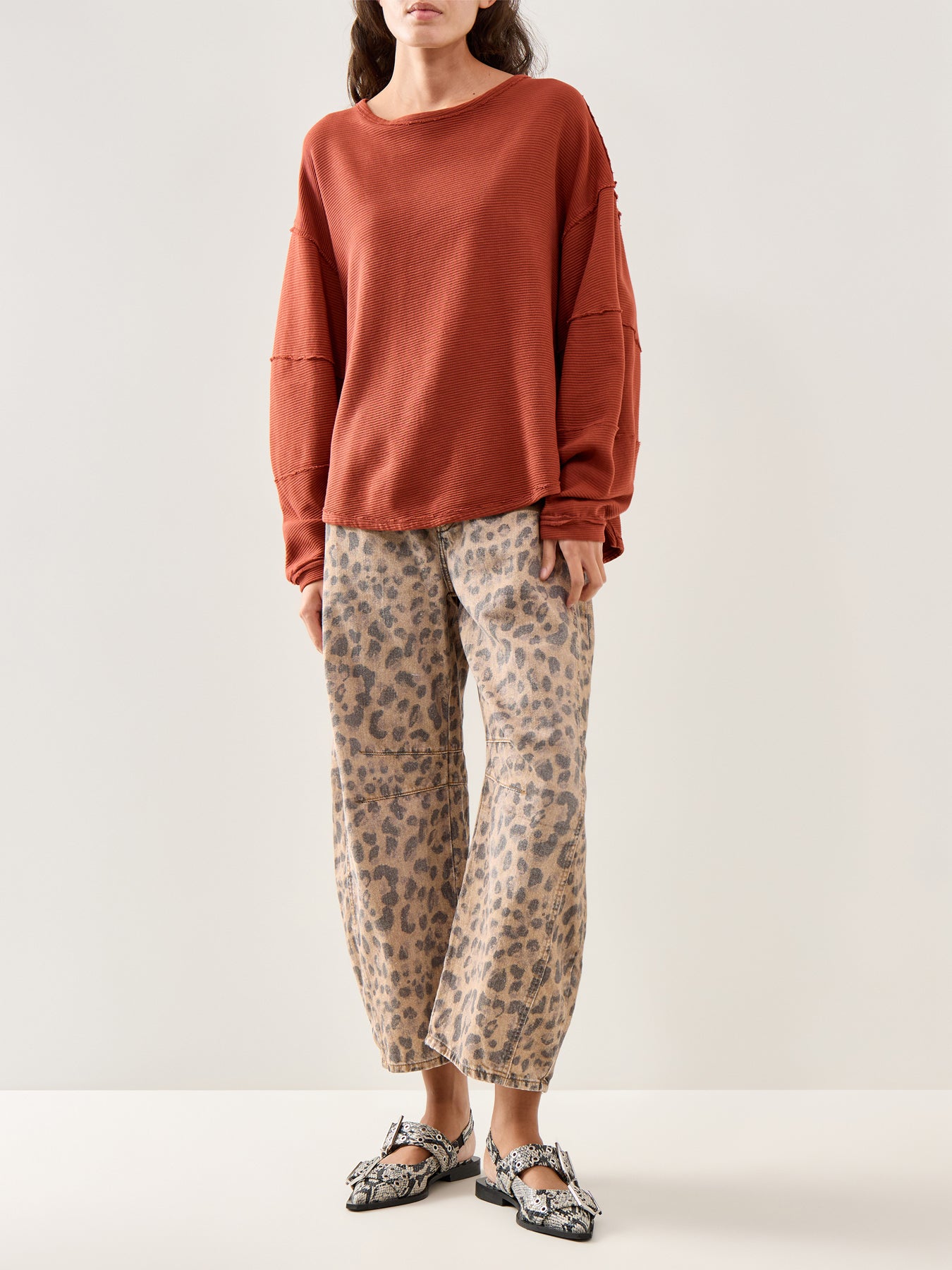 Good Luck Printed Barrel Jeans Brown