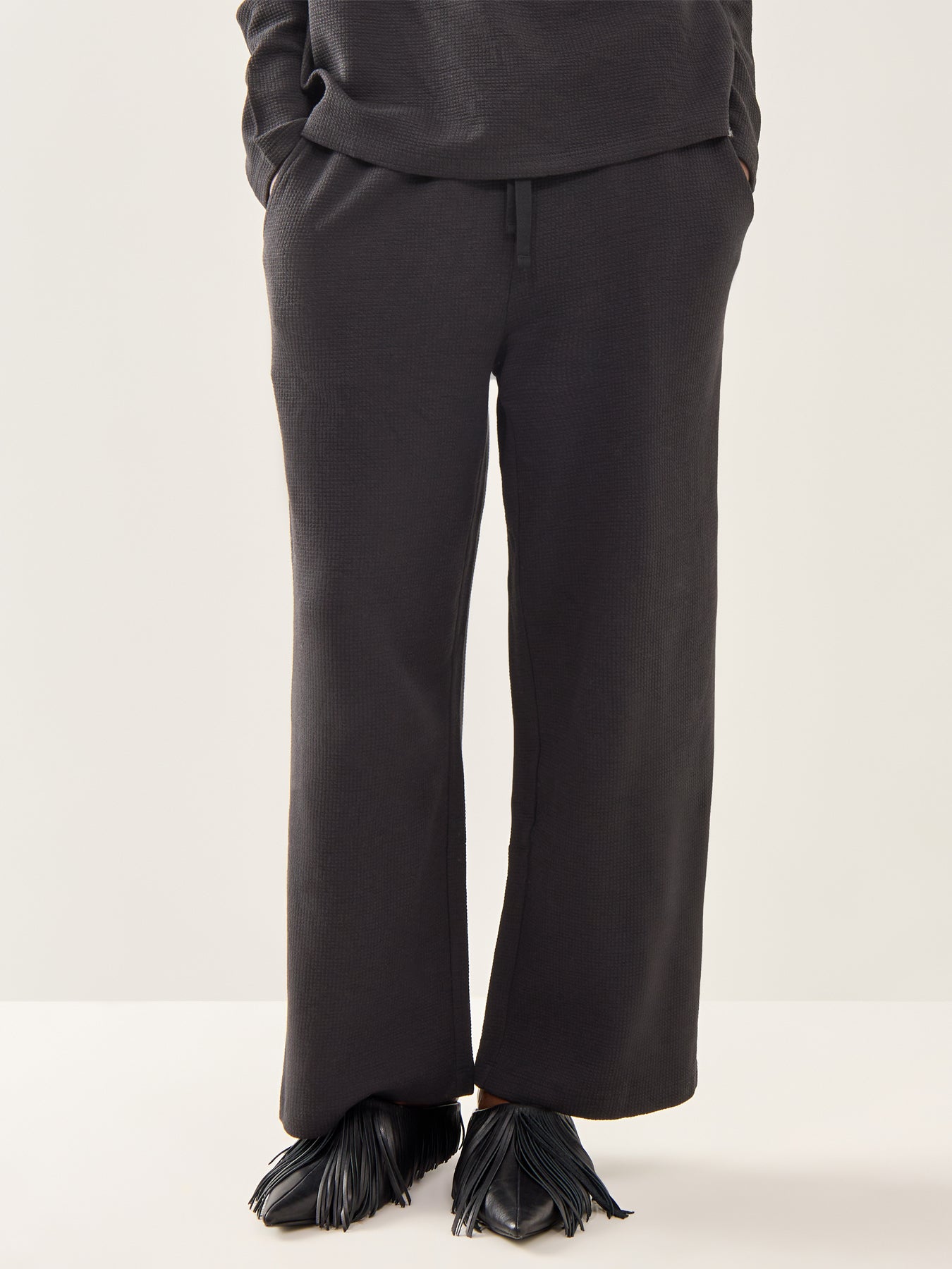 Wide Ankle Pant with Drawstring Black