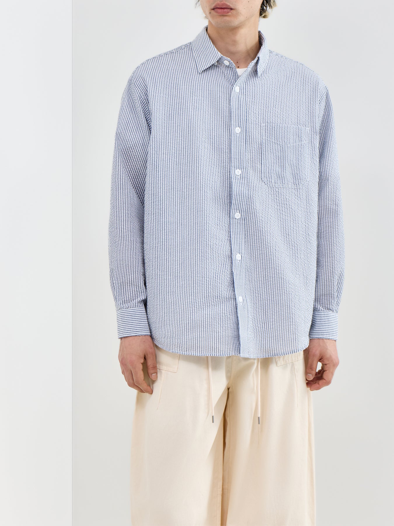 Stripe Seersucker Shirt Blue