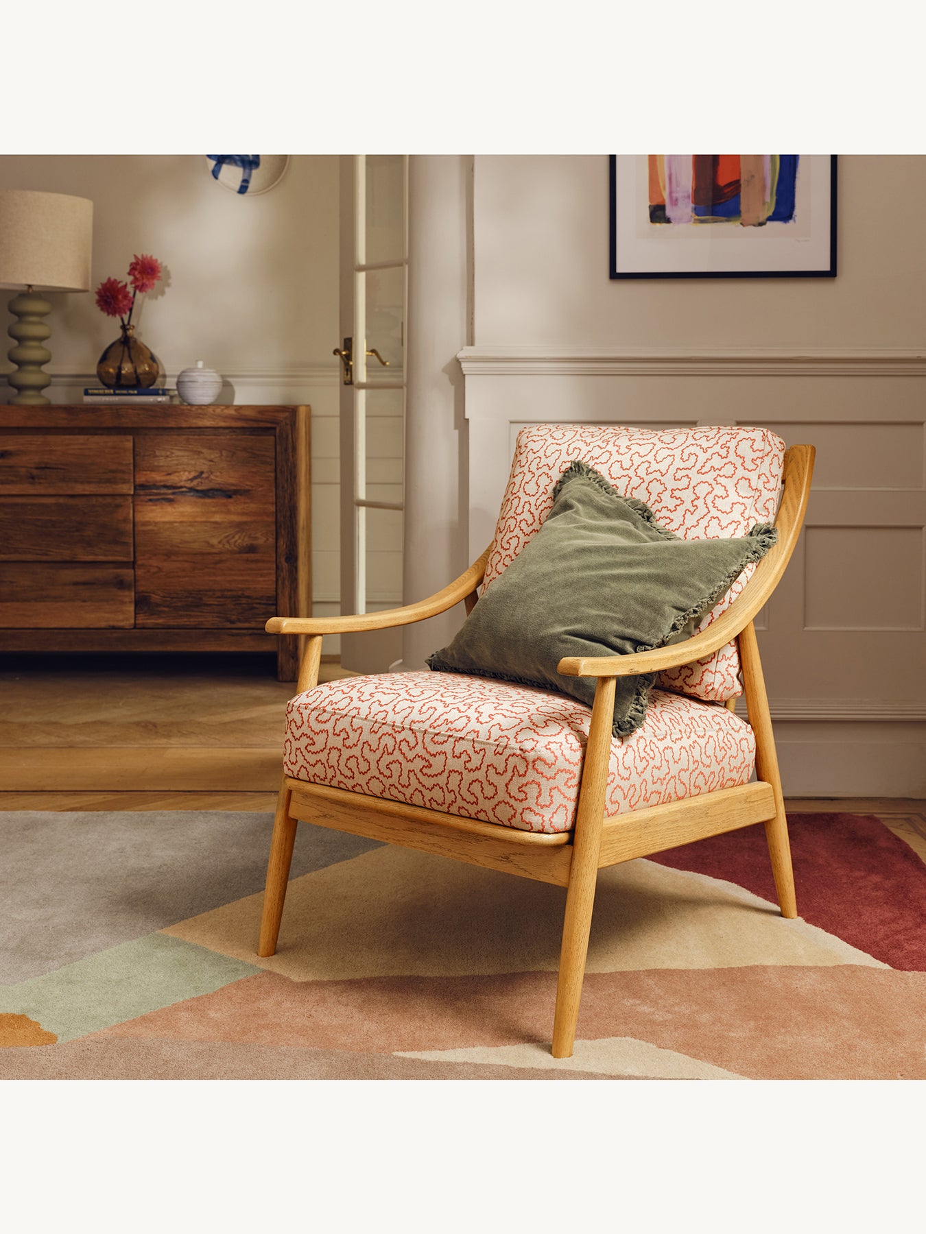 Runa Patterned Fabric Accent Chair Red