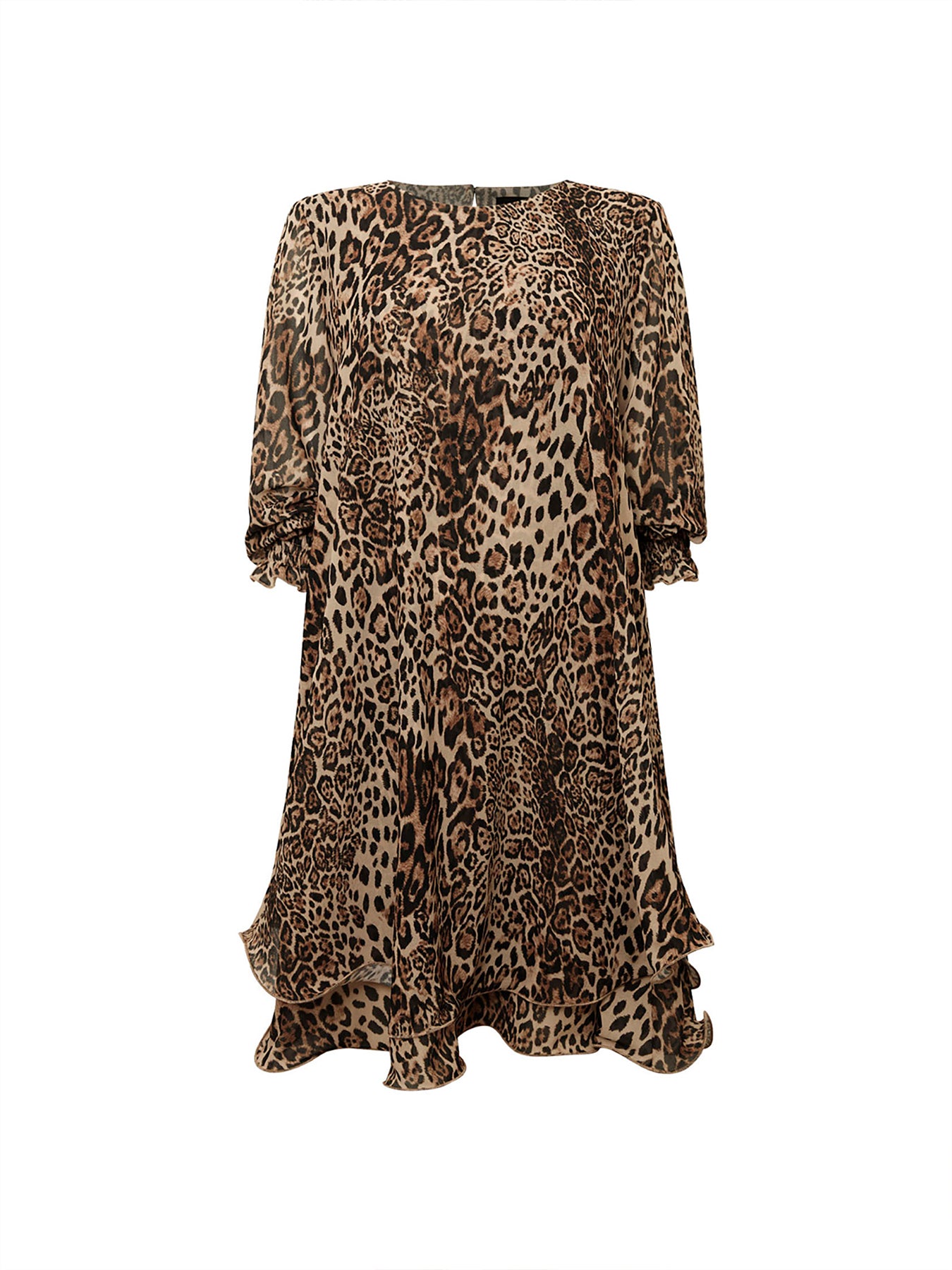 Leopard Wave Hem Midi Dress Brown