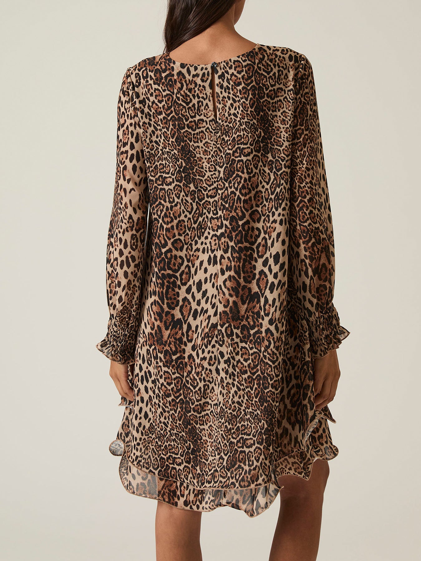 Leopard Wave Hem Midi Dress Brown