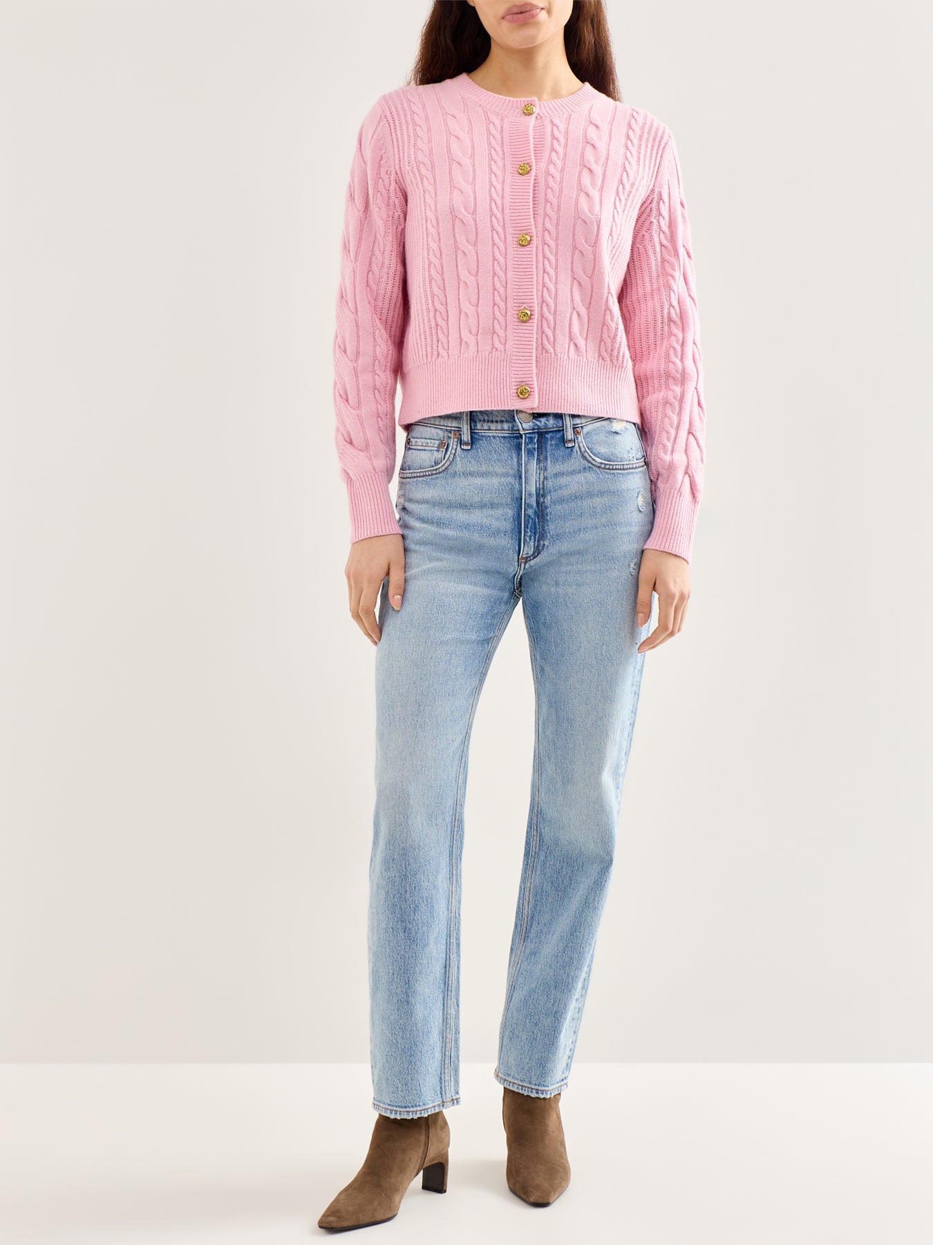Elina Knitted Crew Neck Cardigan Pink