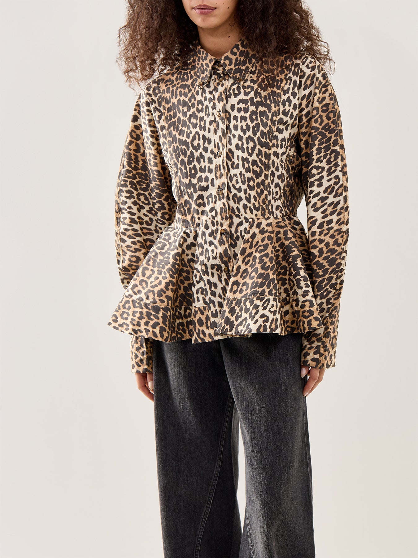 Printed Cotton Peplum Shirt Multi