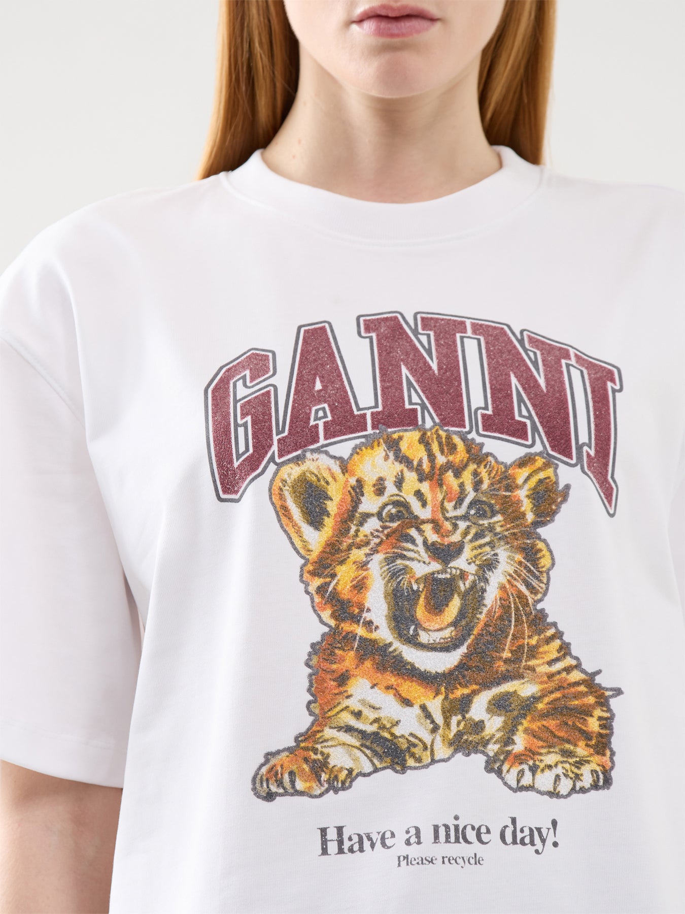 Heavy Cotton Jersey Beaded Baby Tiger Print White