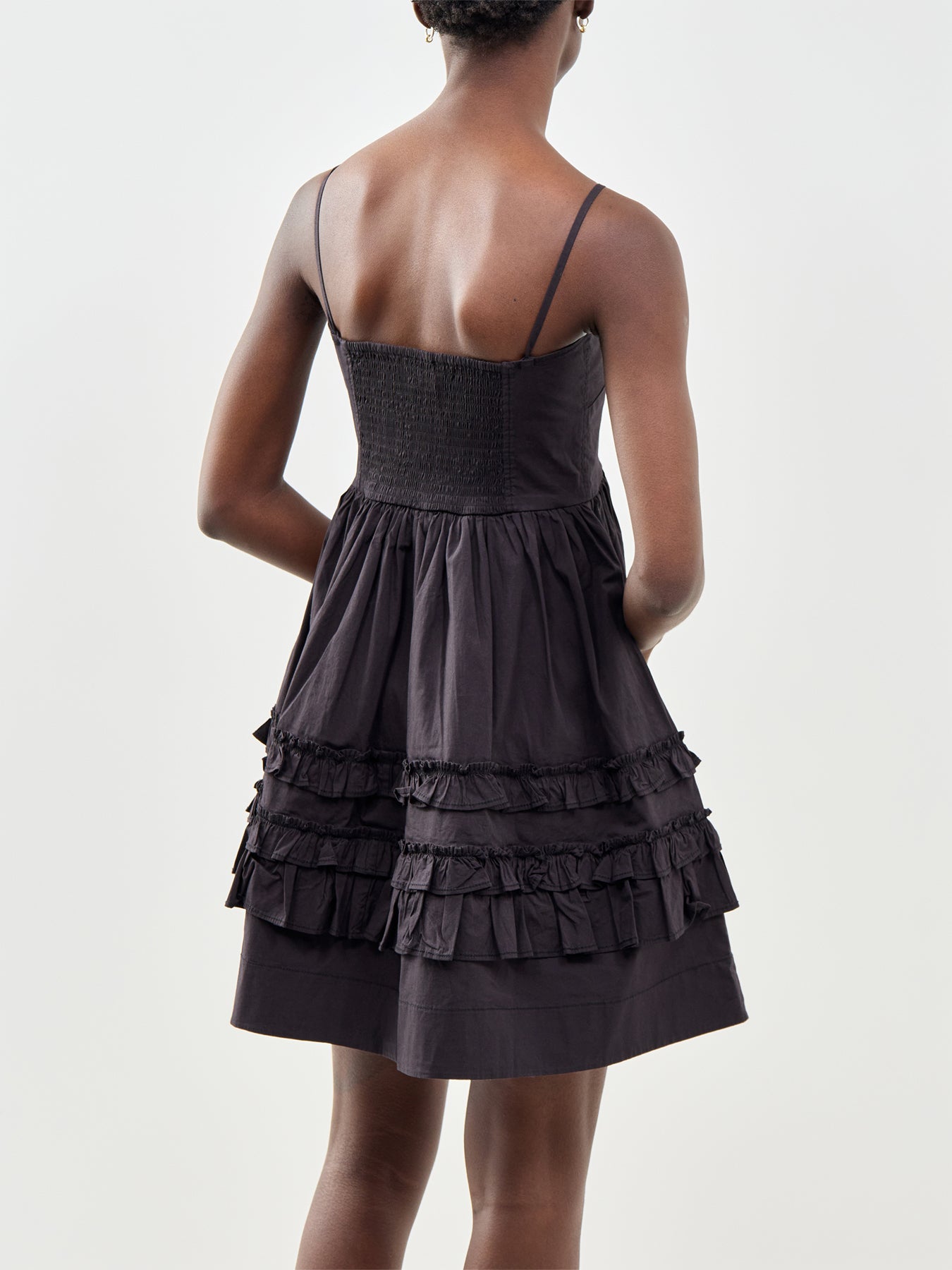 Stretch Cotton Mini Strap Dress Black
