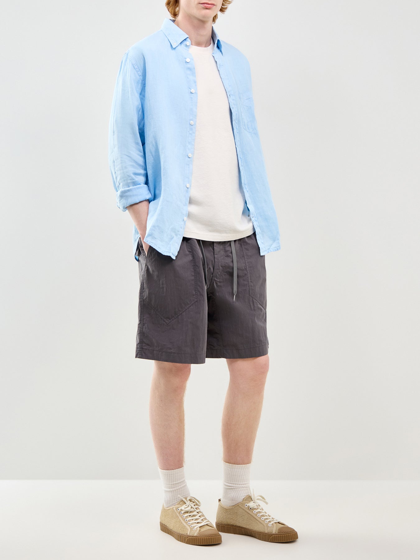 Garment Dyed Linen Shirt Blue