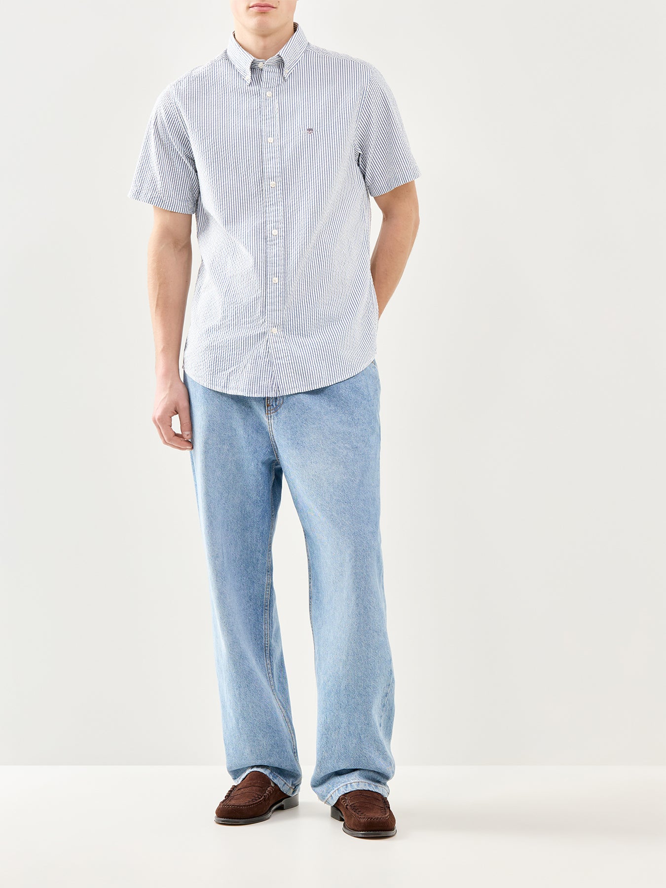 GANT Seersucker Stripe Short Sleeve Shirt Blue