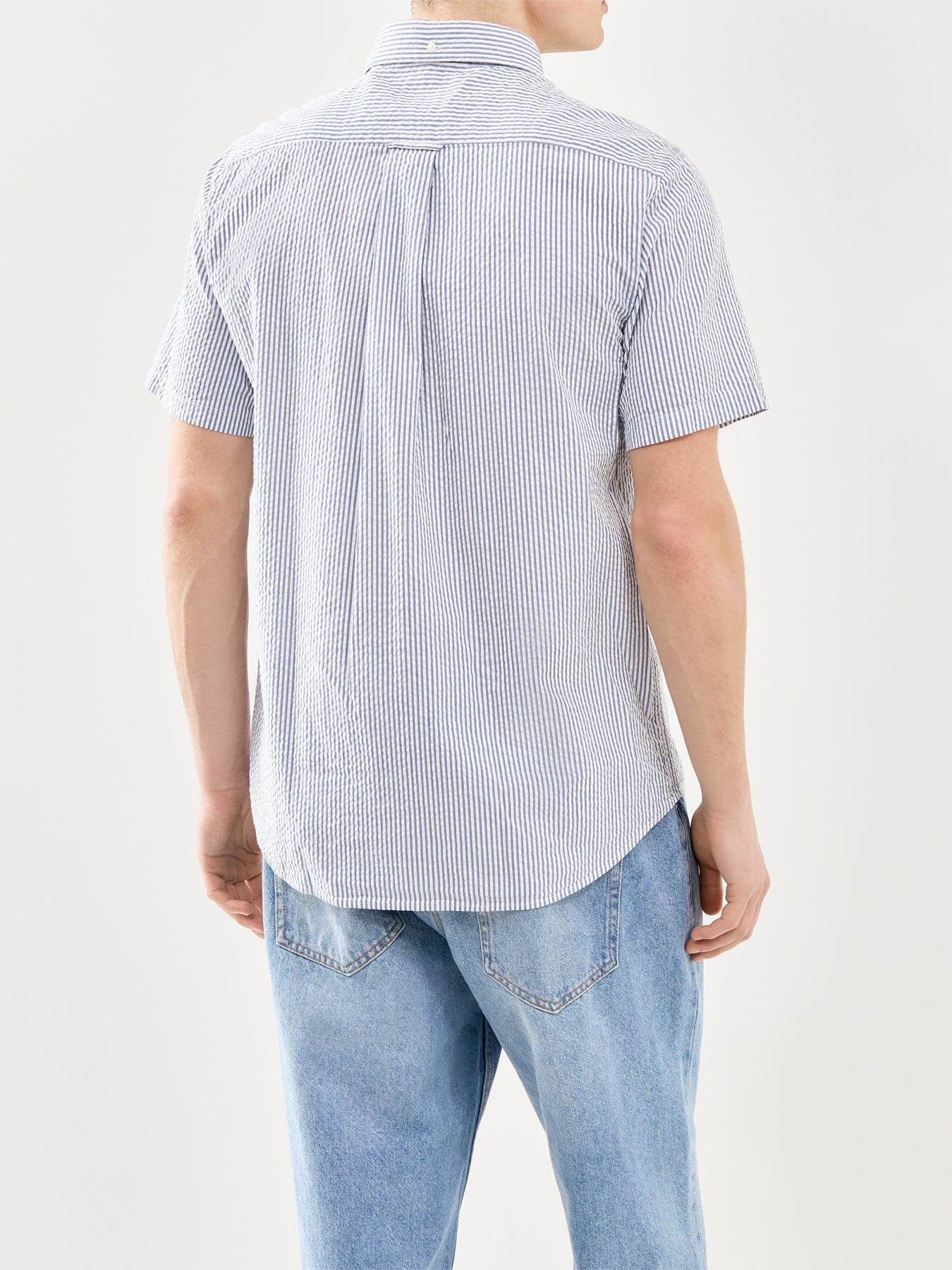 GANT Seersucker Stripe Short Sleeve Shirt Blue