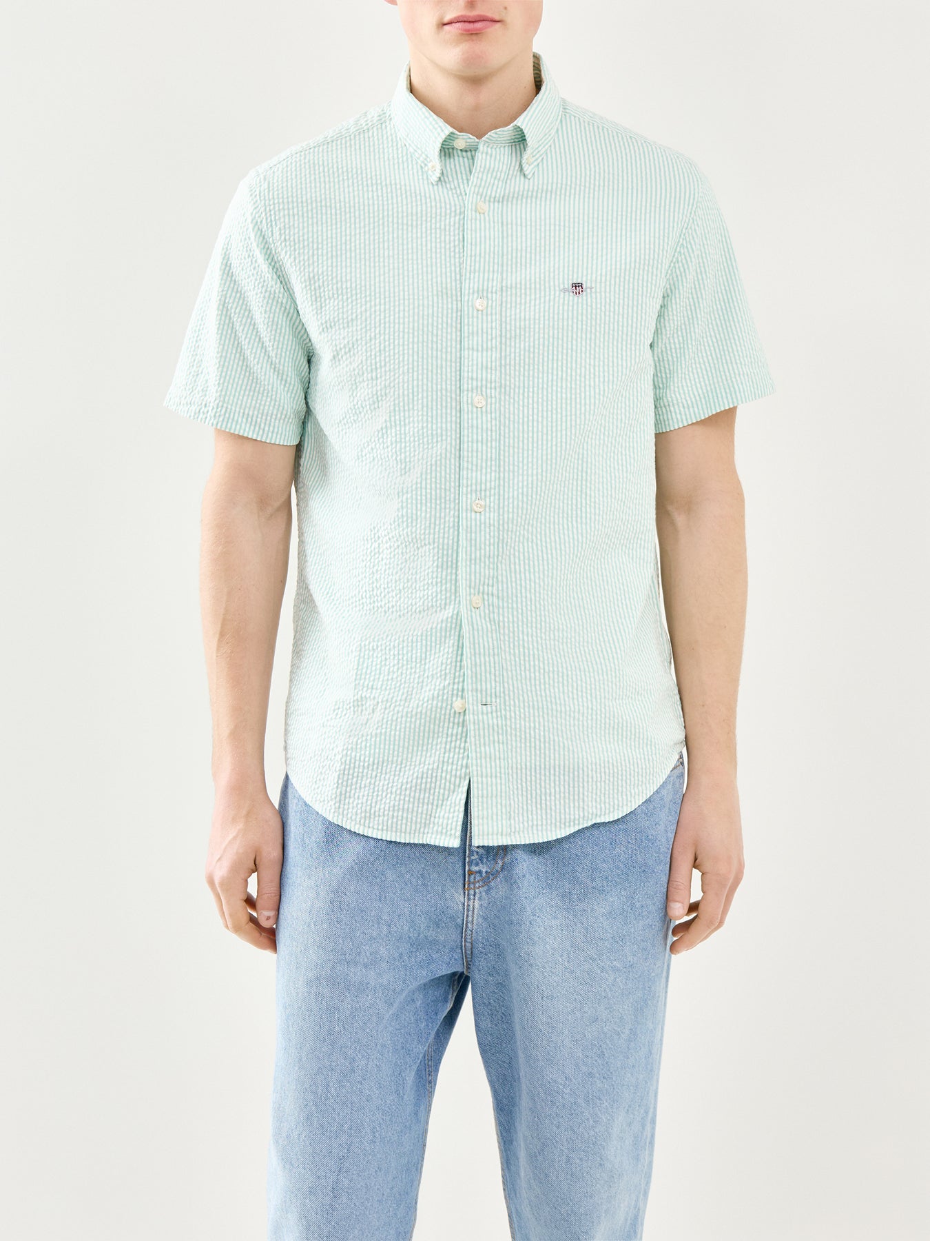 GANT Seersucker Stripe Short Sleeve Shirt Turquoise