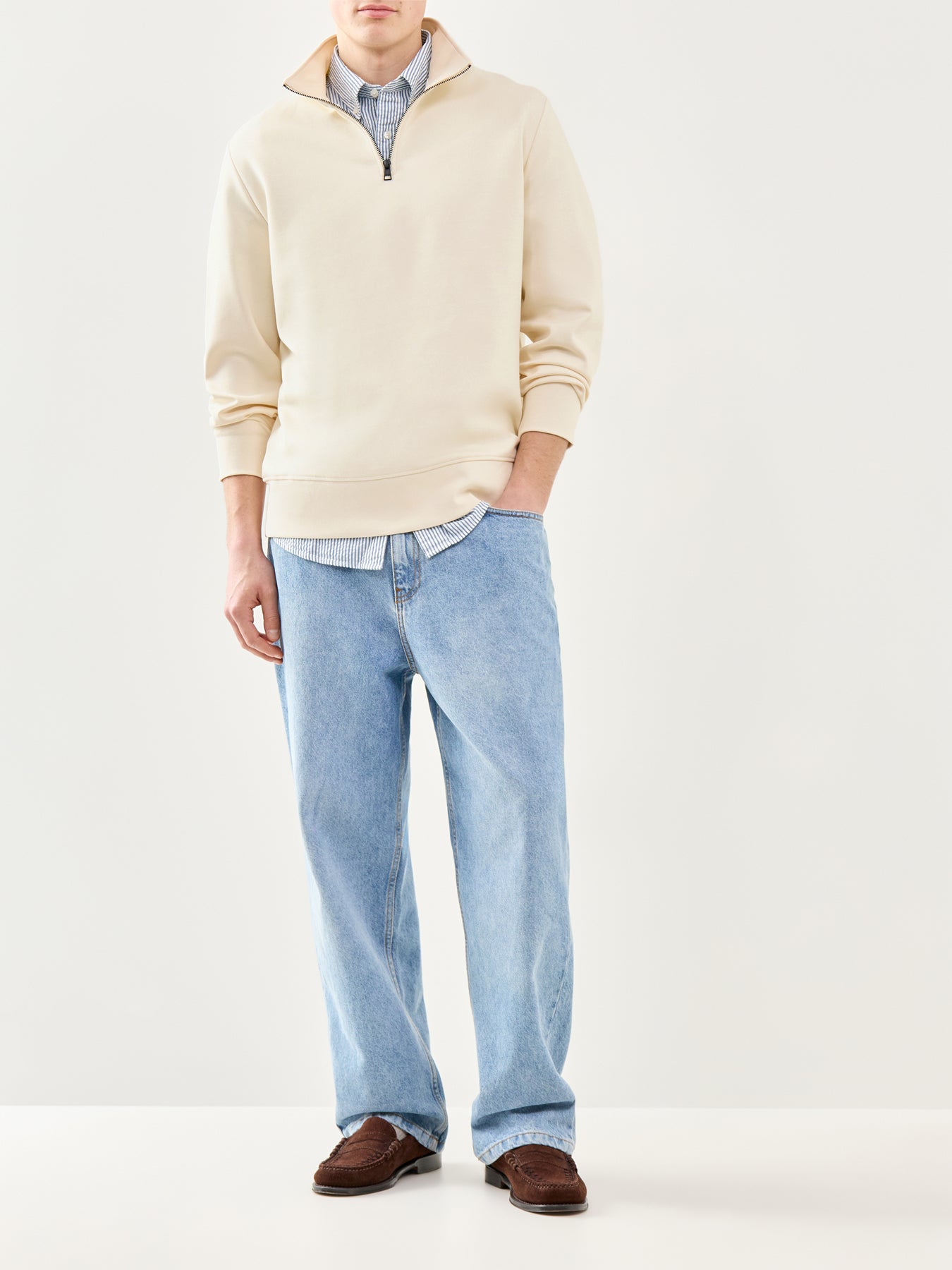 GANT Interlock Half Zip Sweatshirt Cream