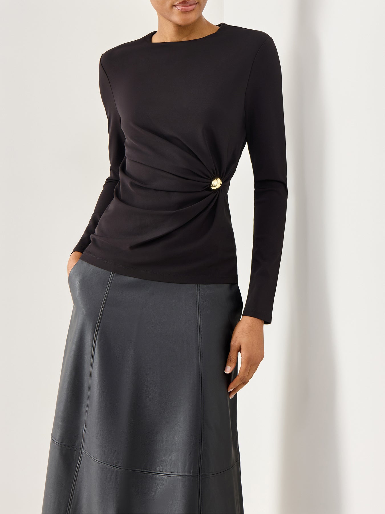 Mailey Jersey Brooch Long Sleeve Top