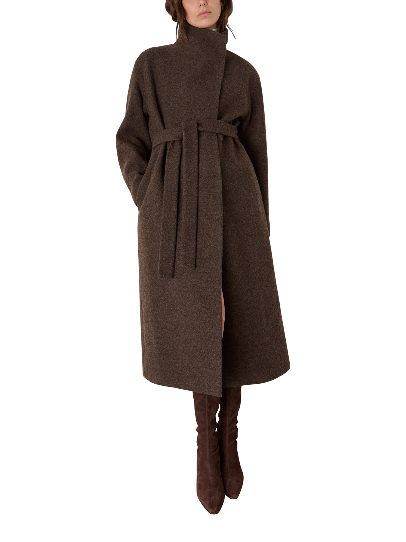 Morgan Funnel Neck Wool Coat Camel