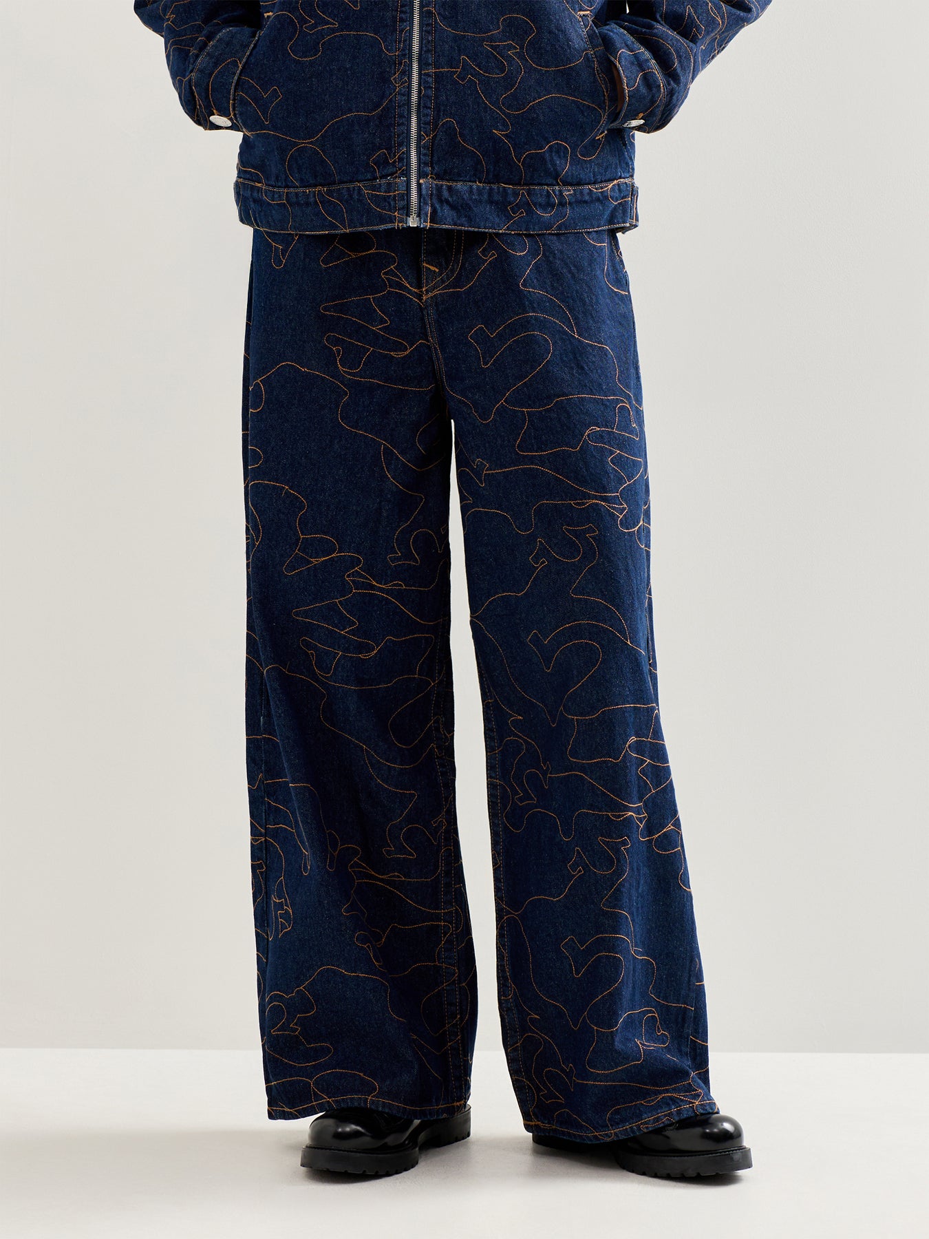 Mikey Flap All Over Embroidery Jeans Navy