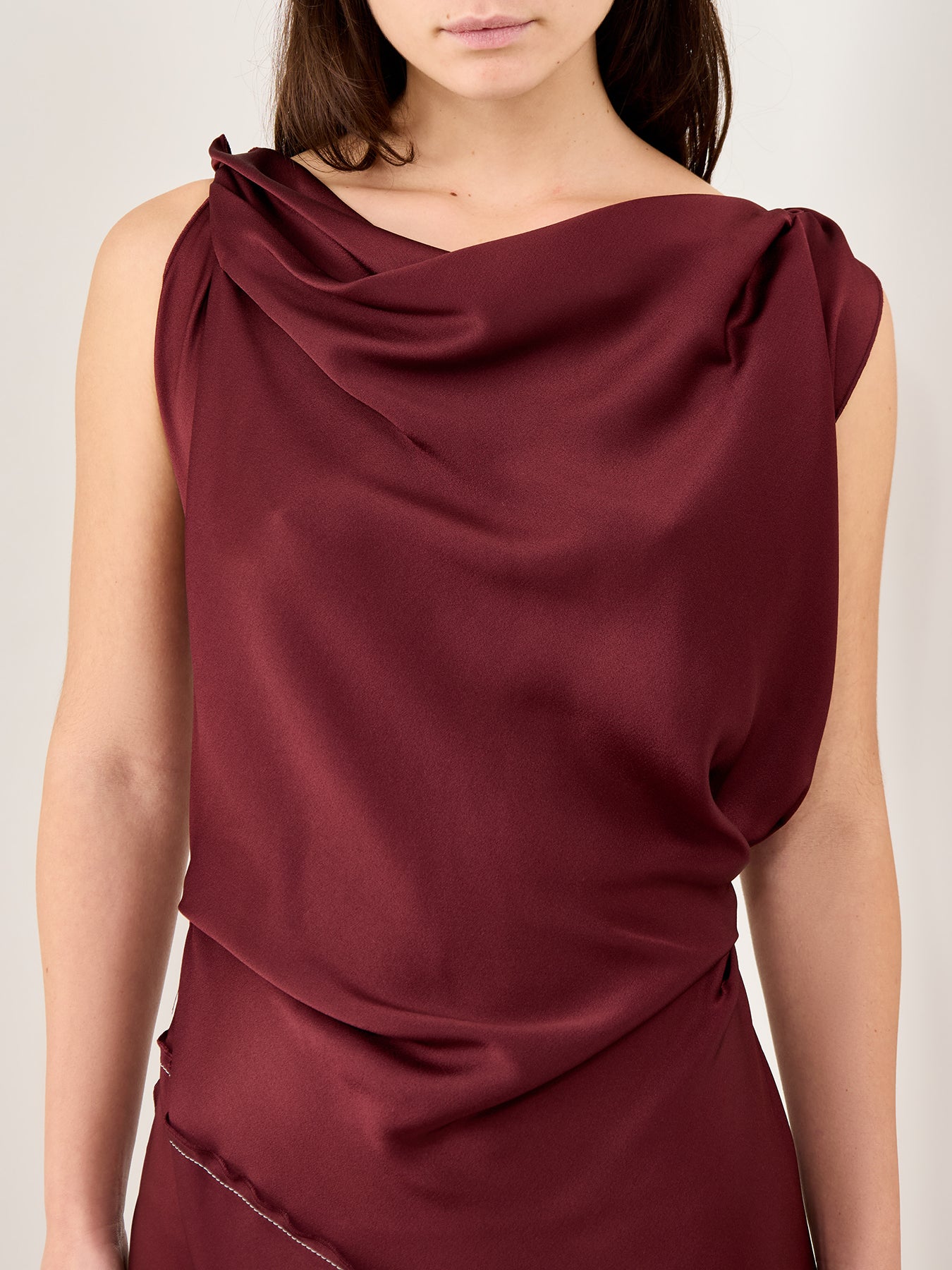 Asymmetric Draped Midi Dress Cinnabar Red