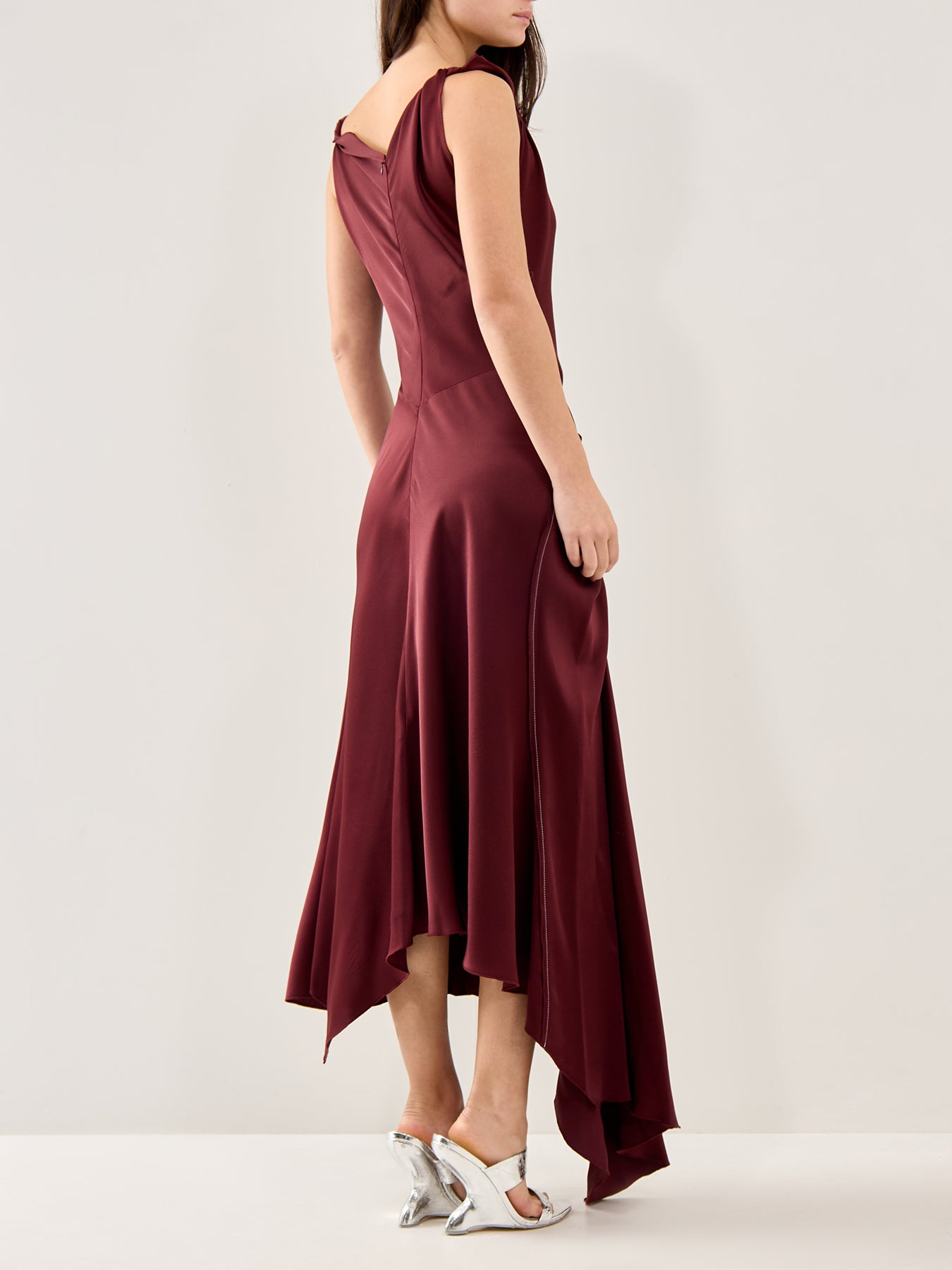 Asymmetric Draped Midi Dress Cinnabar Red