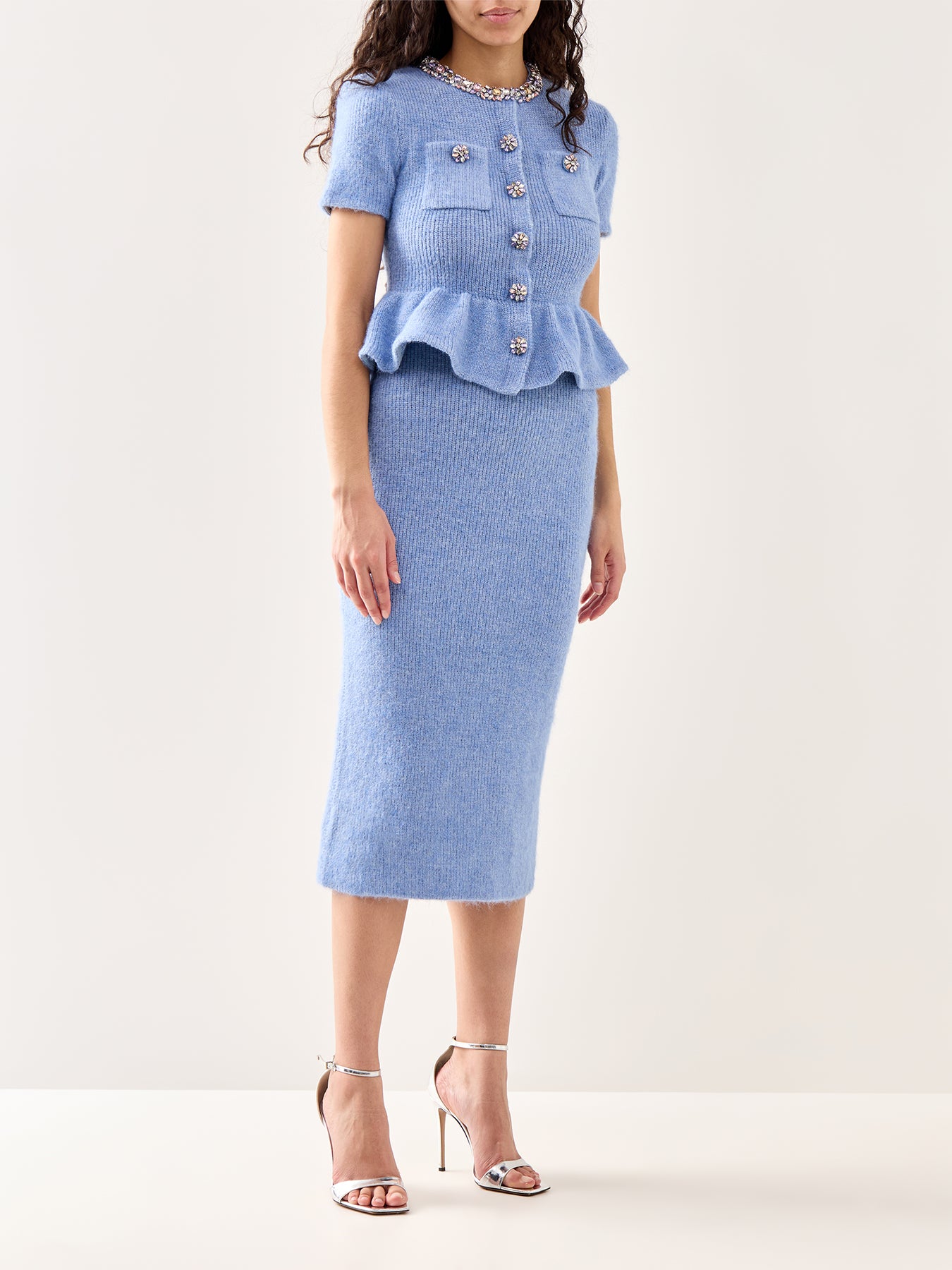 Blue Peplum Knit Midi Dress Blue