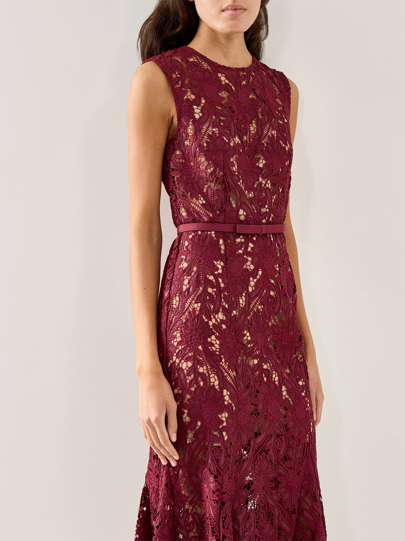 Guipure Lace Midi Dress Burgundy