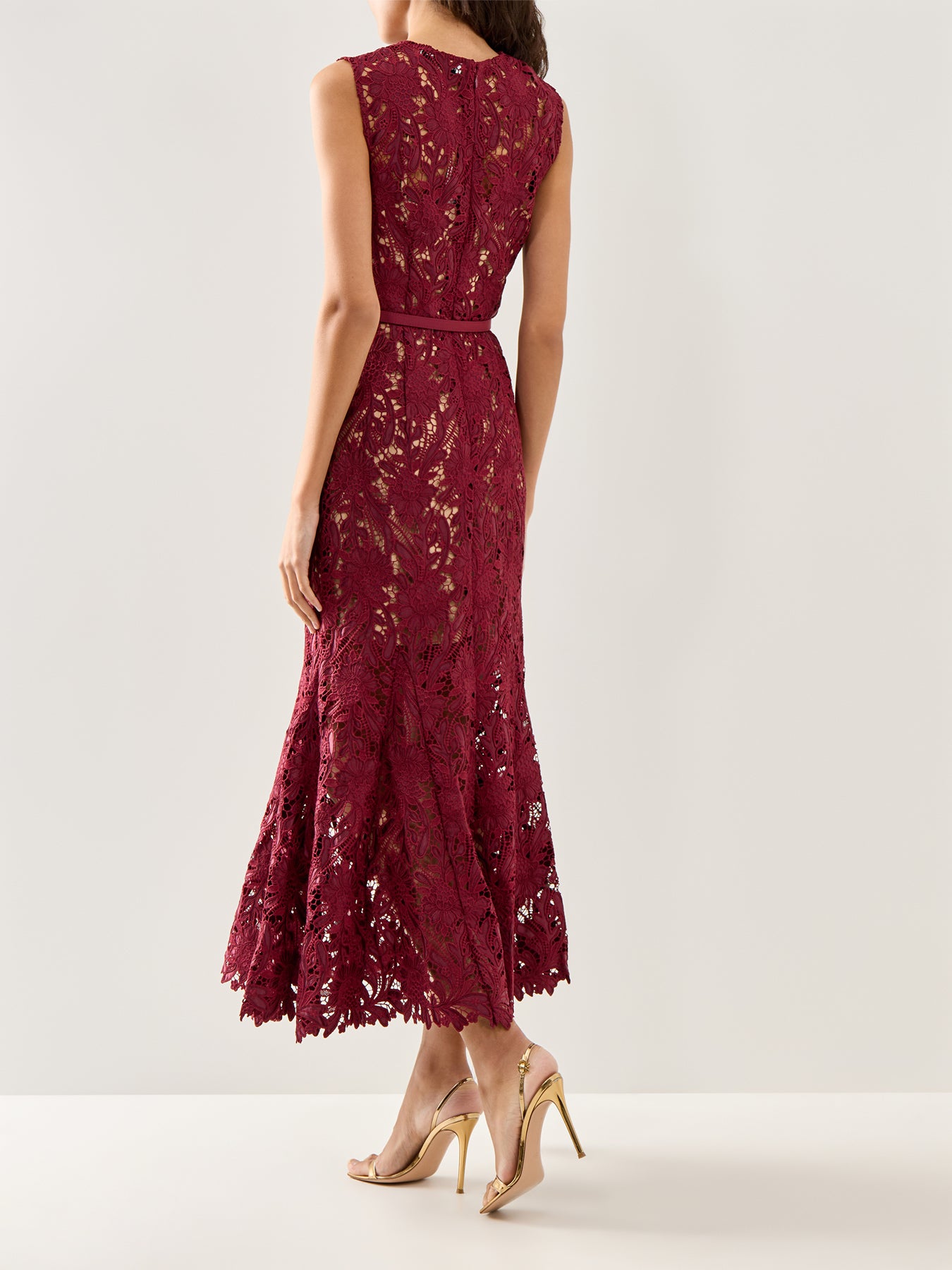 Guipure Lace Midi Dress Burgundy