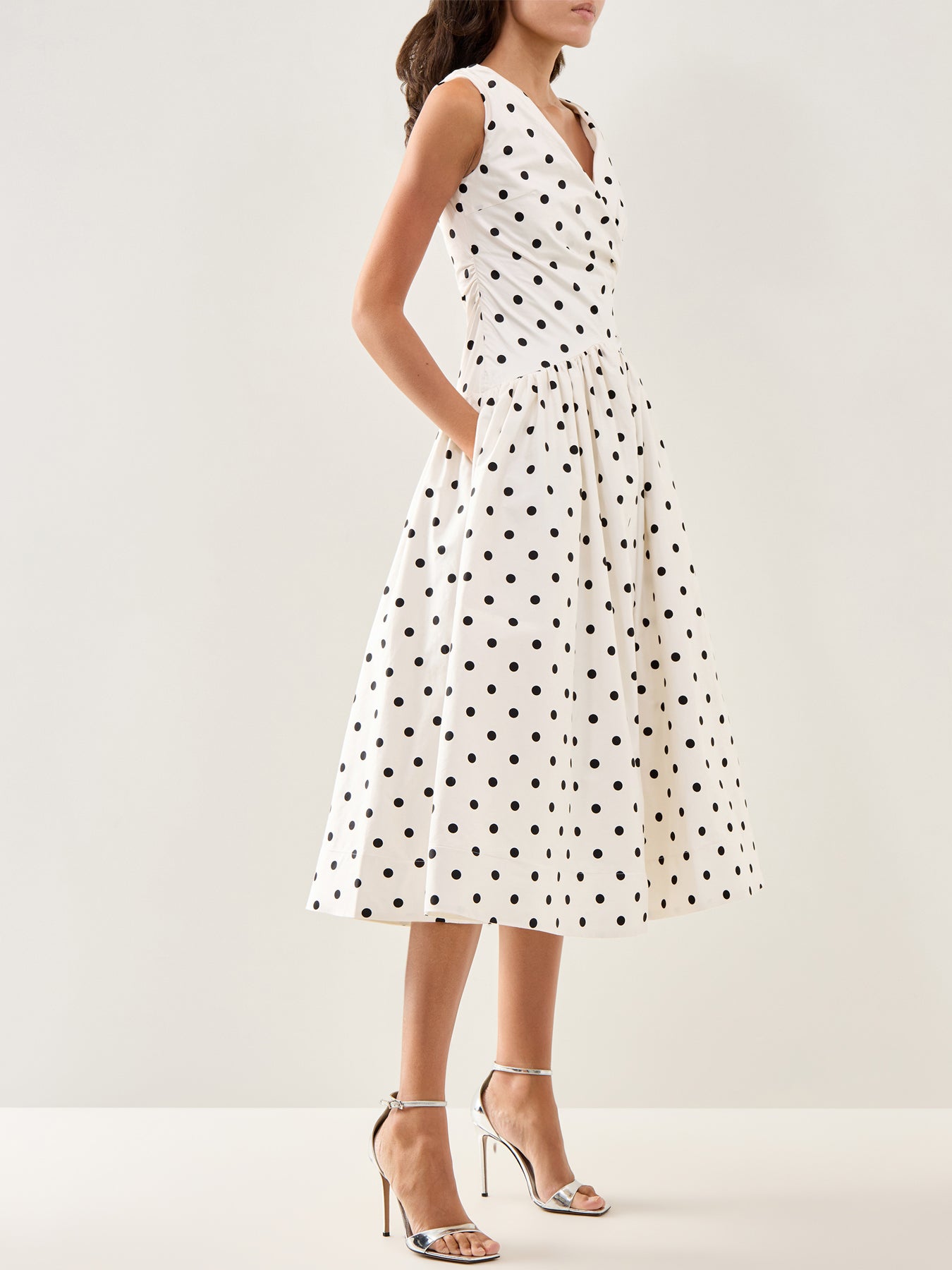 Polka Dot Cotton Midi Dress Cream