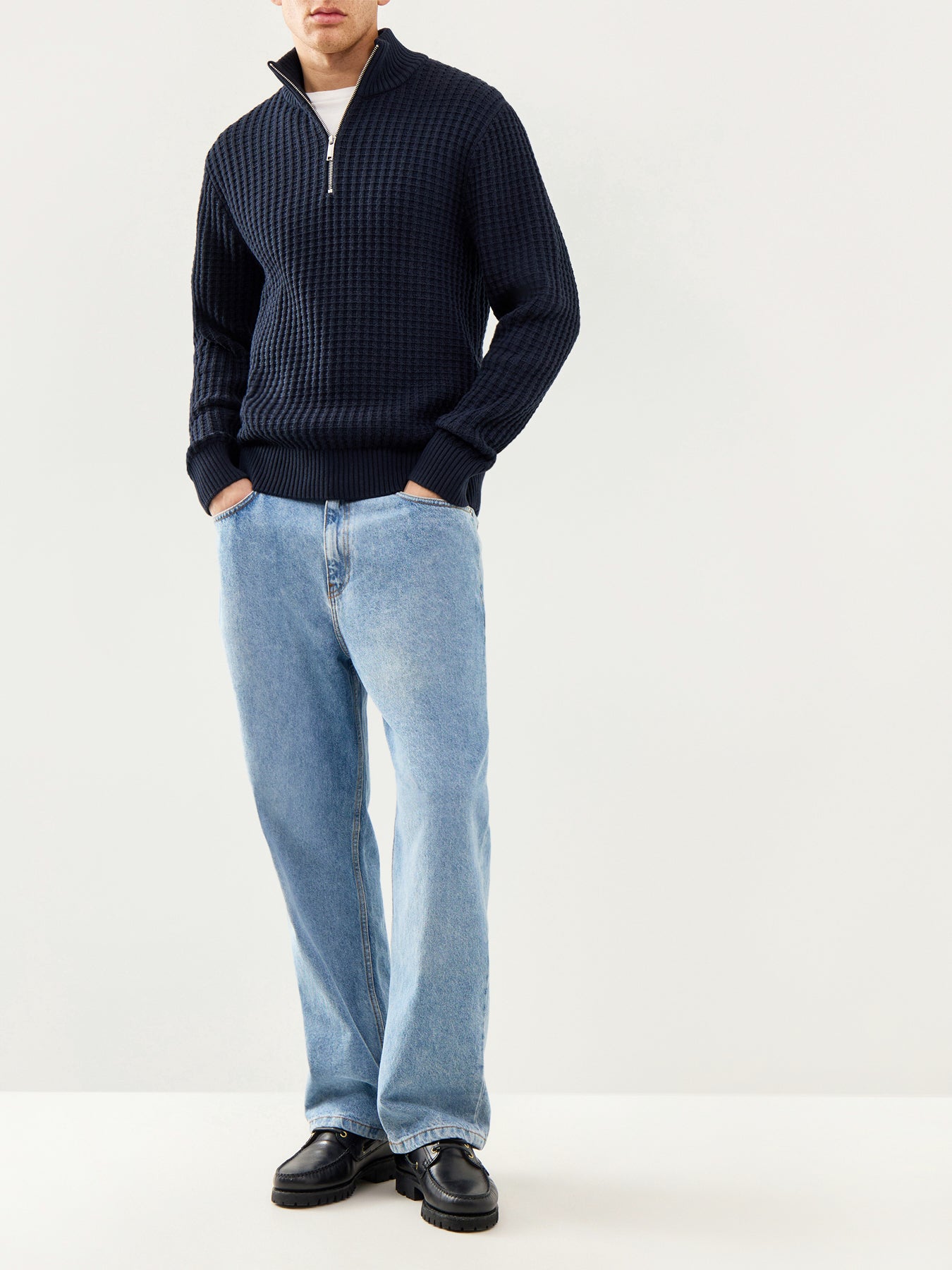 Knit Structure Half Zip Navy