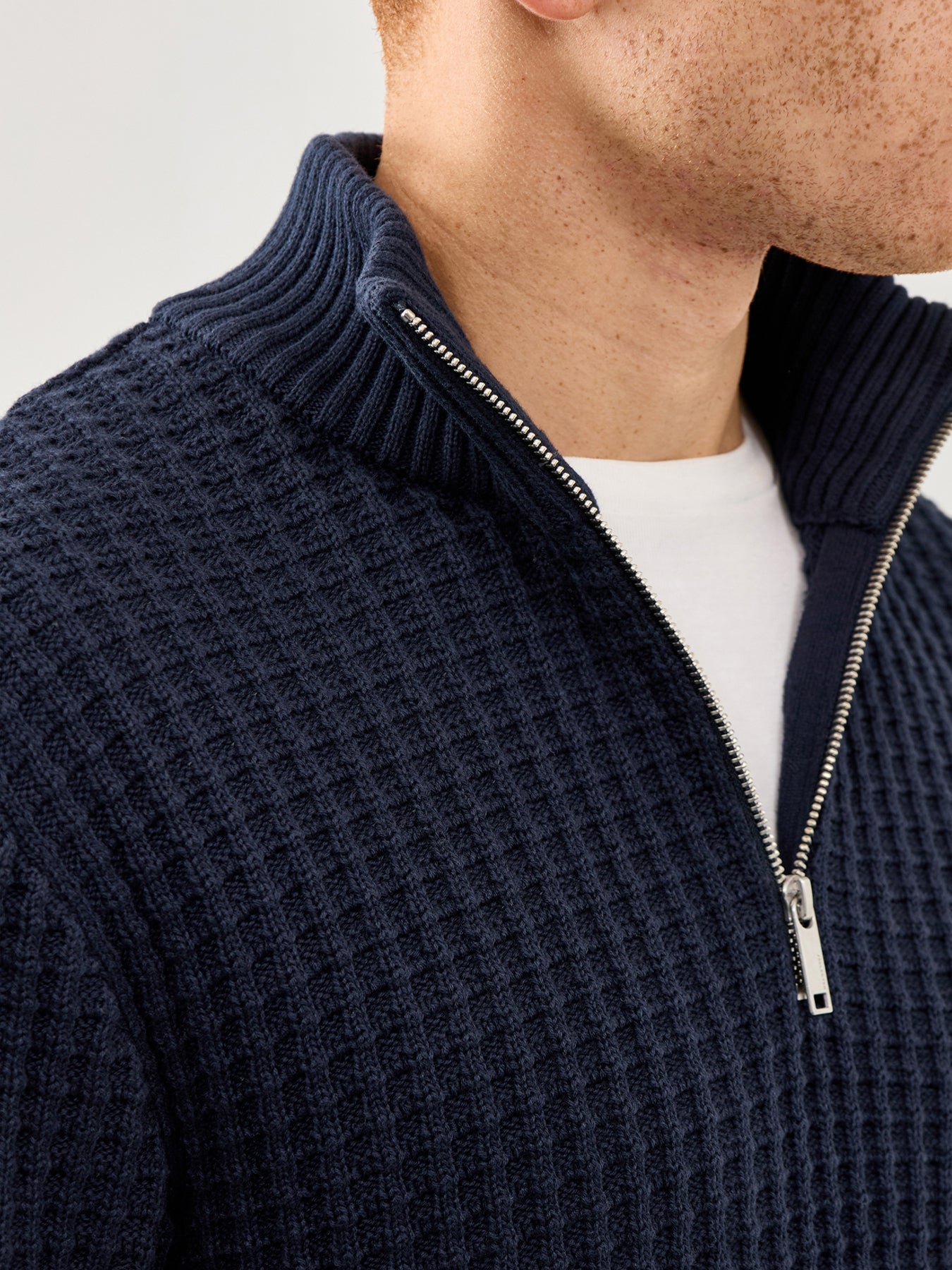 Knit Structure Half Zip Navy