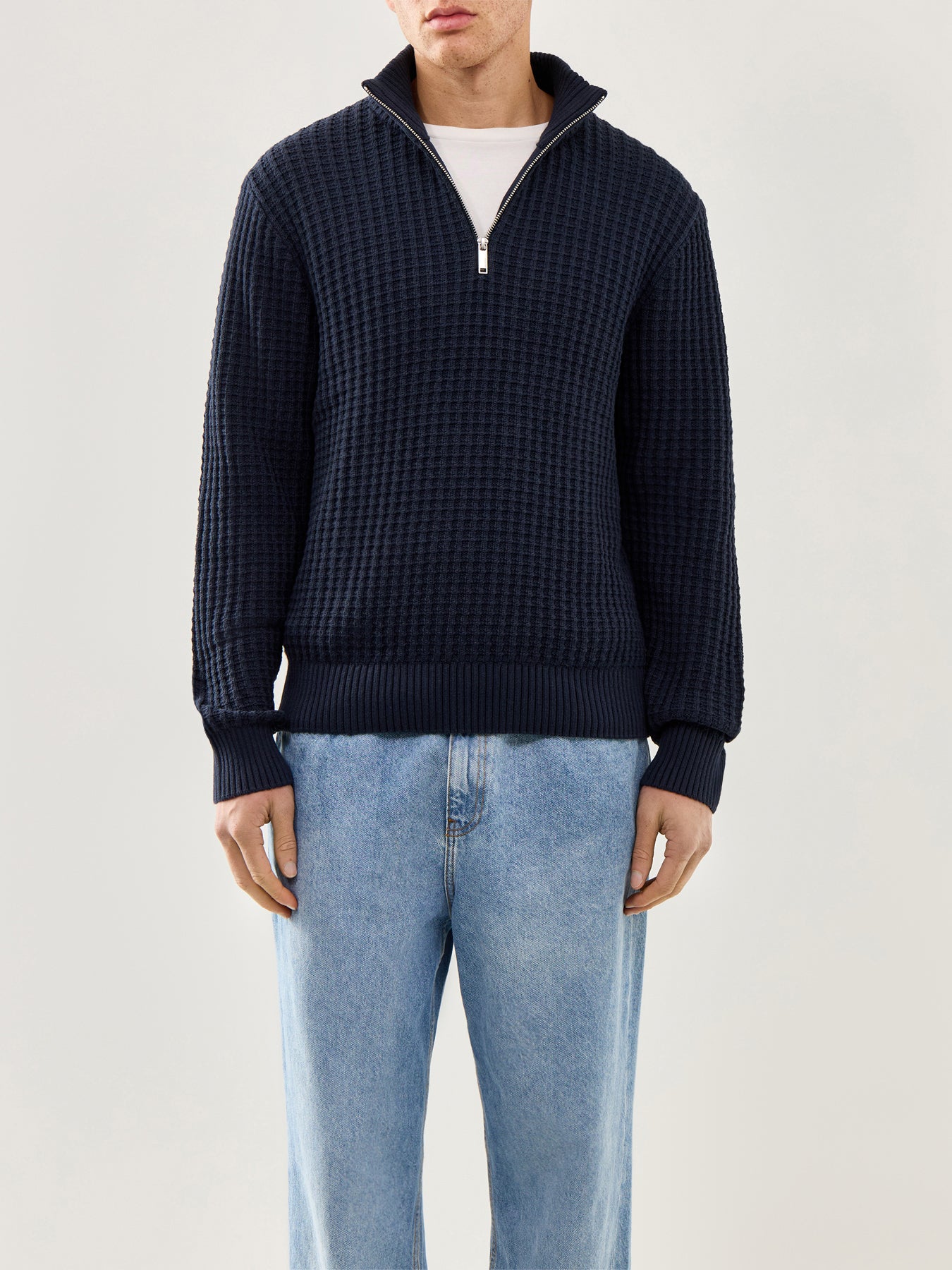 Knit Structure Half Zip Navy