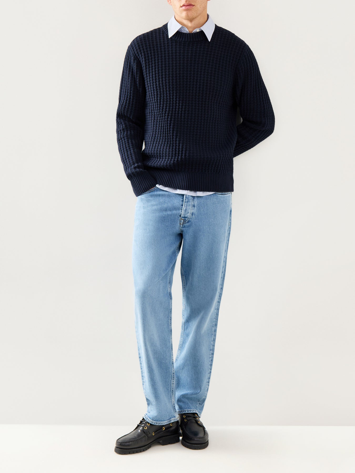 Knit Structure Crew Neck Navy