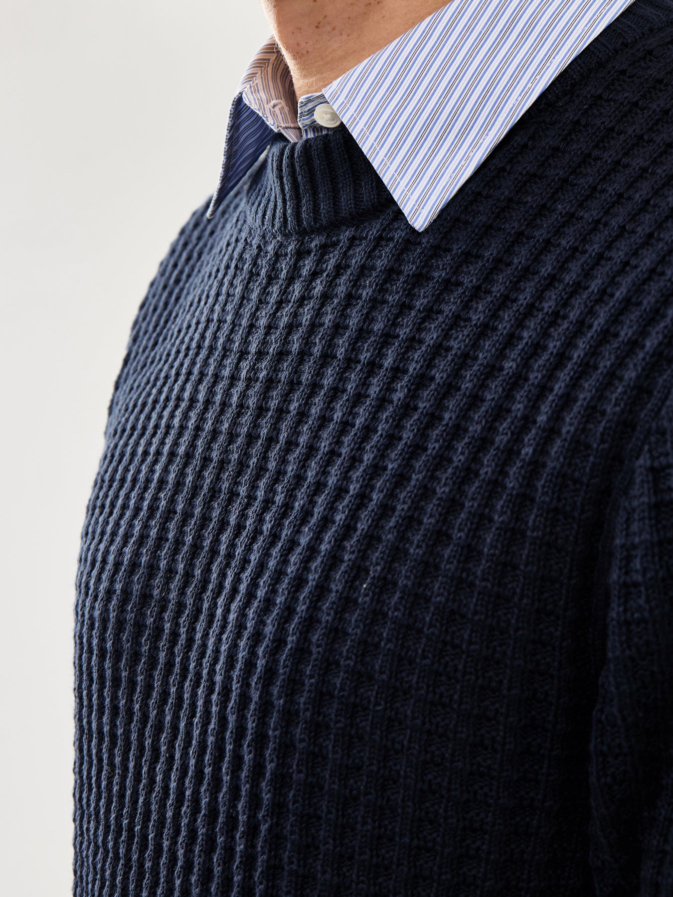 Knit Structure Crew Neck Navy